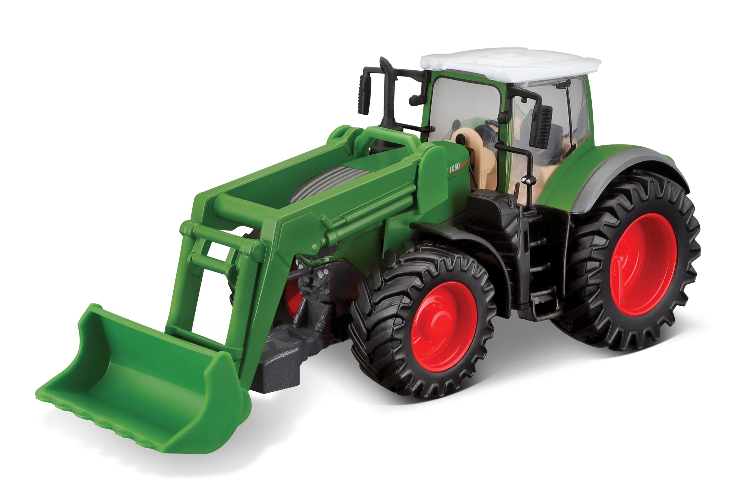 Bburago B18-31631 Die-Cast FENDT 1000 Vario Tractor with Working Front Loader Traktor Cat Vehicle, Green