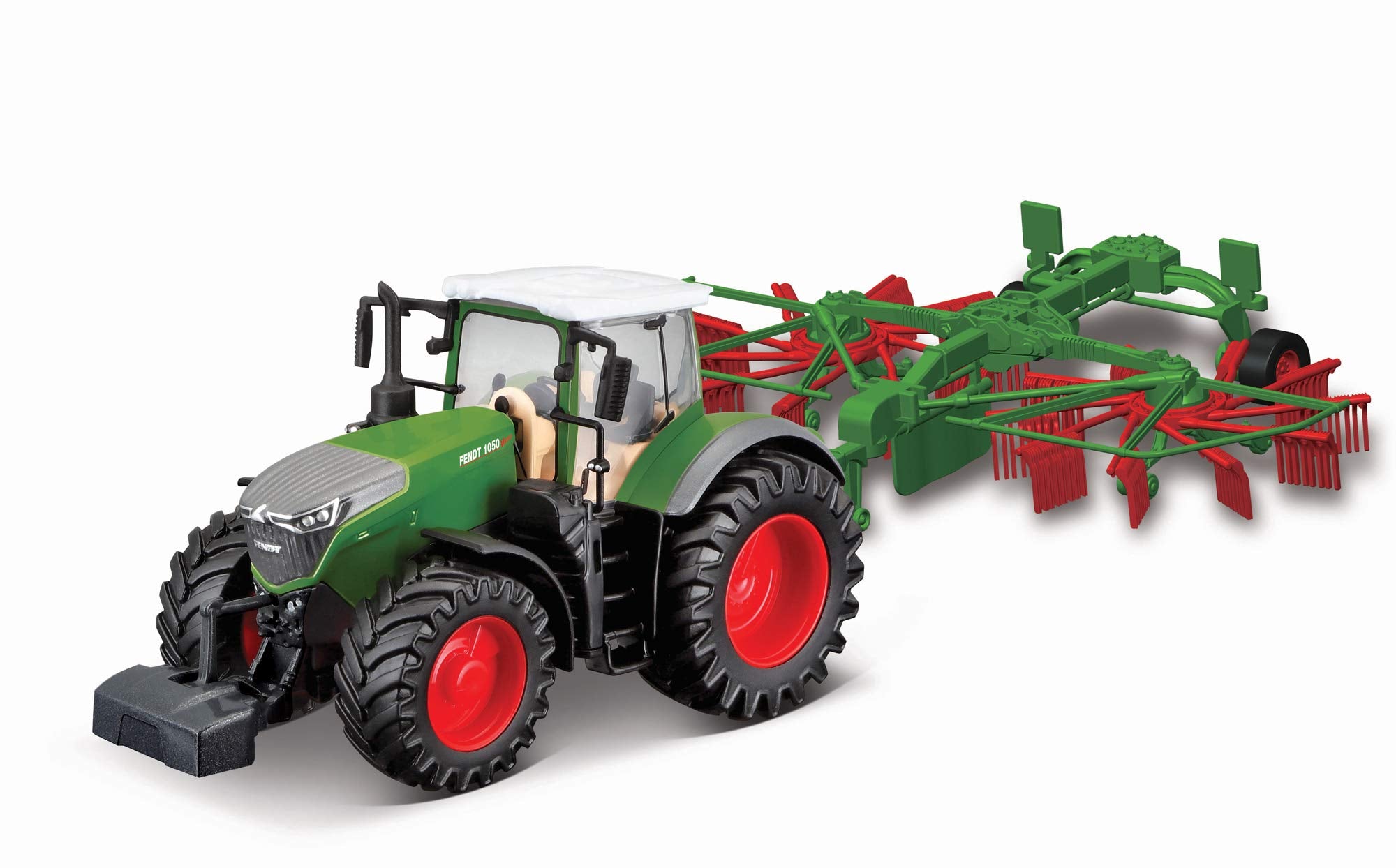 Bburago B18-31665 Die-Cast FENDT 1050 Vario with Working Whirl RAKE Vehicle, RED, Large