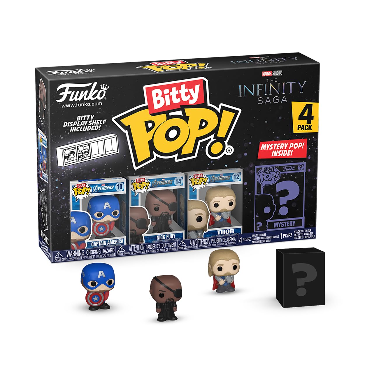 Funko Bitty Pop! Marvel - Captain America 4PK - Captain America (holding Shield), Nick Fury, Thor and A Surprise Mystery Mini Figure - 0.9 Inch (2.2 Cm) - Marvel Comics Collectable - Gift Idea