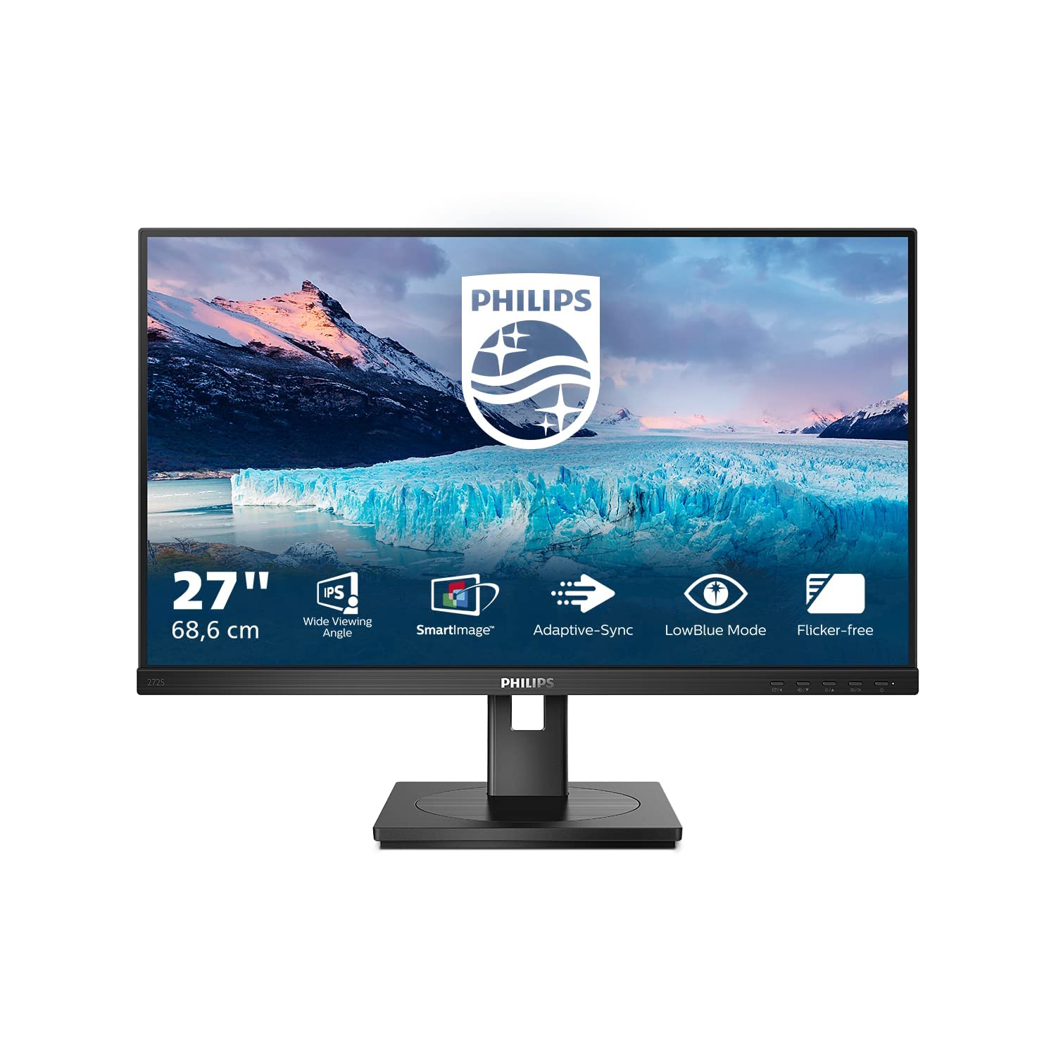 Philips 272S1M - 27 Inch FHD Monitor, IPS, 75Hz, Speakers , Height adjust , USB Hub, low Blue mode, Flicker Free (1920x 1080 @ 75Hz, 250 cd/m² HDMI 1.4 / DP 1.2 / DVI / VGA/ USB 3.2