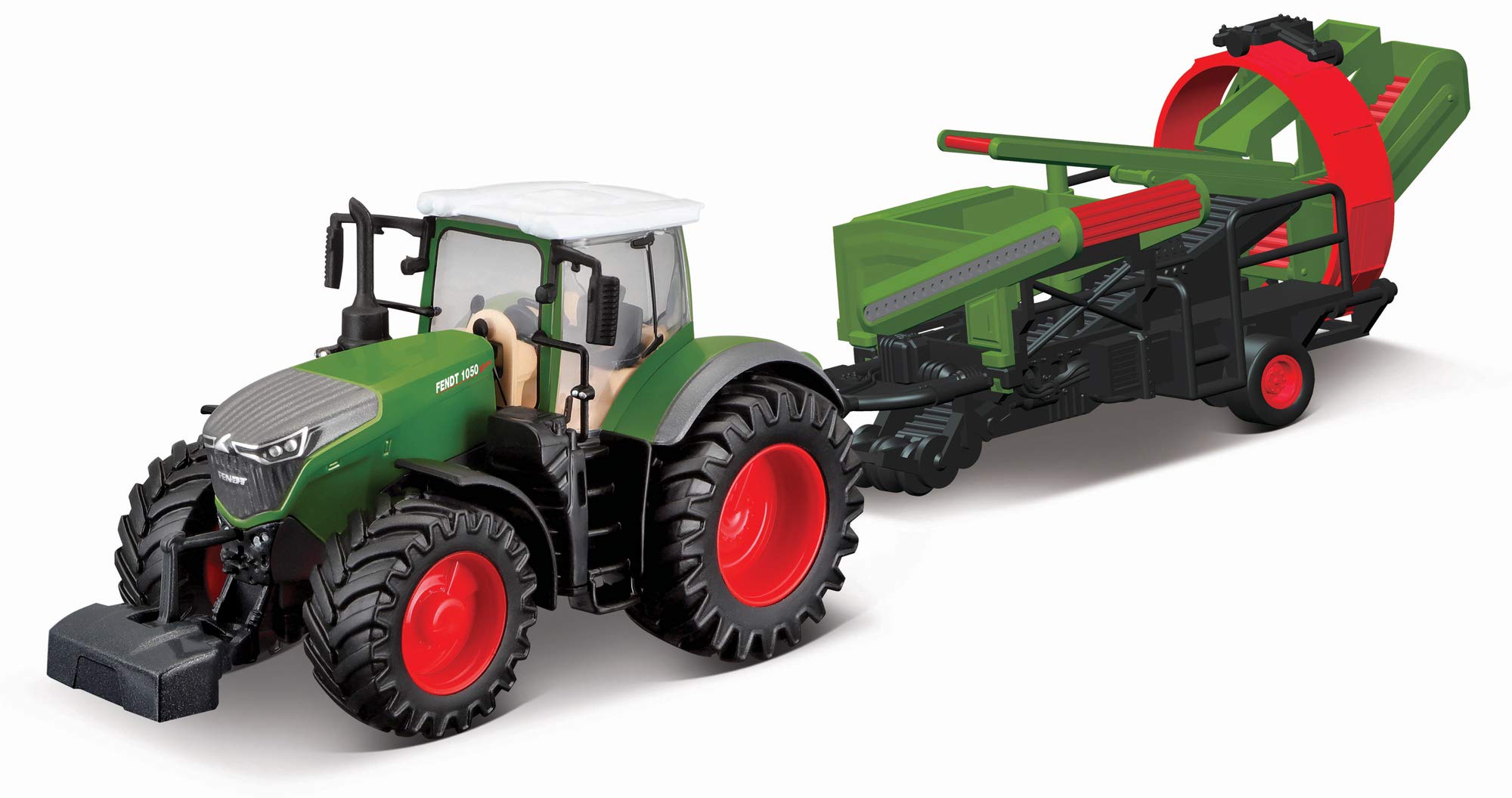 Bburago B18-31666 Die-Cast FENDT 1050 Vario with Working Cultivator Vehicle, RED, Large