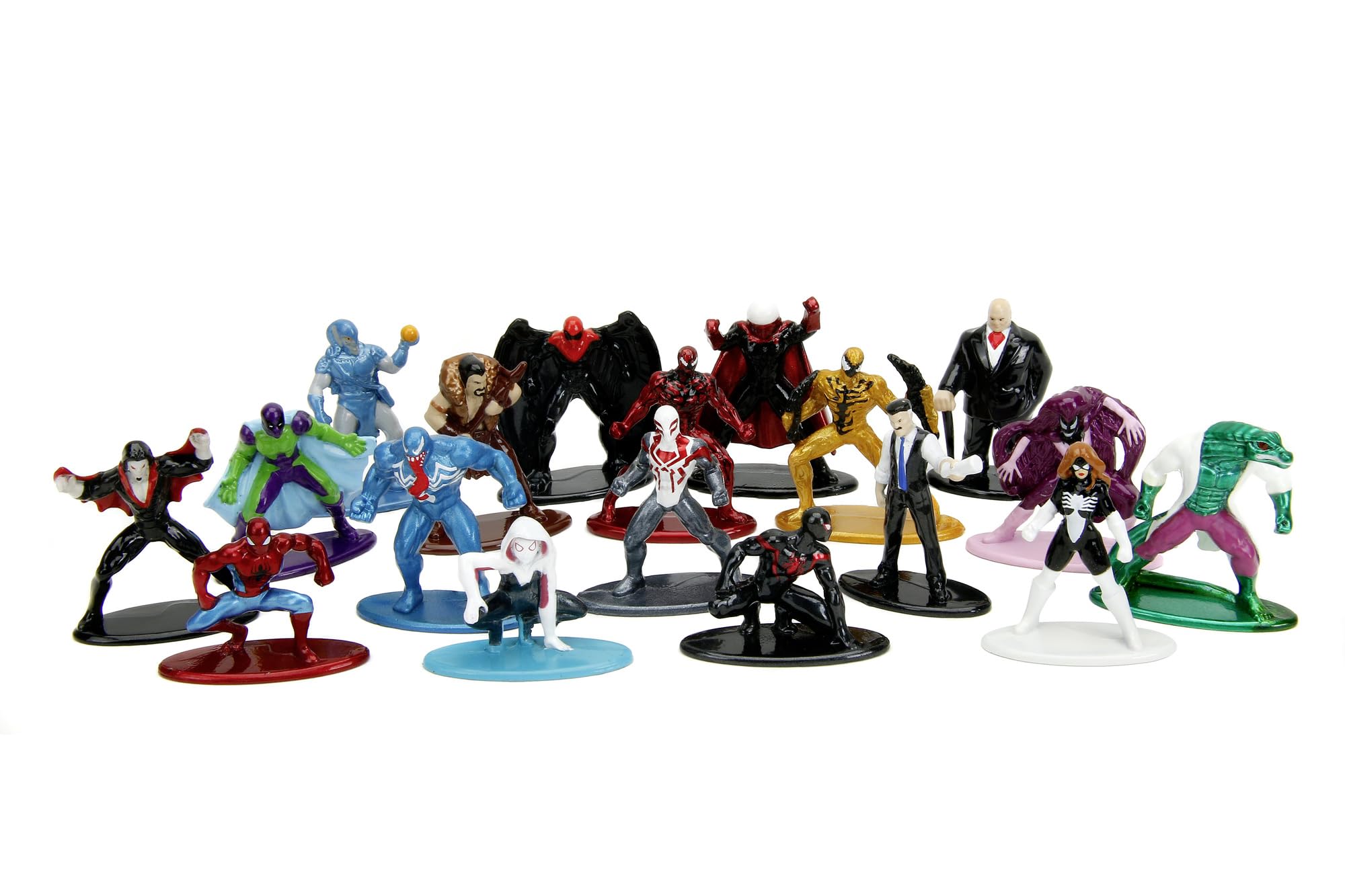 Jada Toys Marvel Spider-Man Figures (Pack of 18) - Multi Set Nano Collectible Metal Figures Including Spider-Man, Spider-Woman & Venom, for Fans and Collectors from 3 Years, Each 4 cm