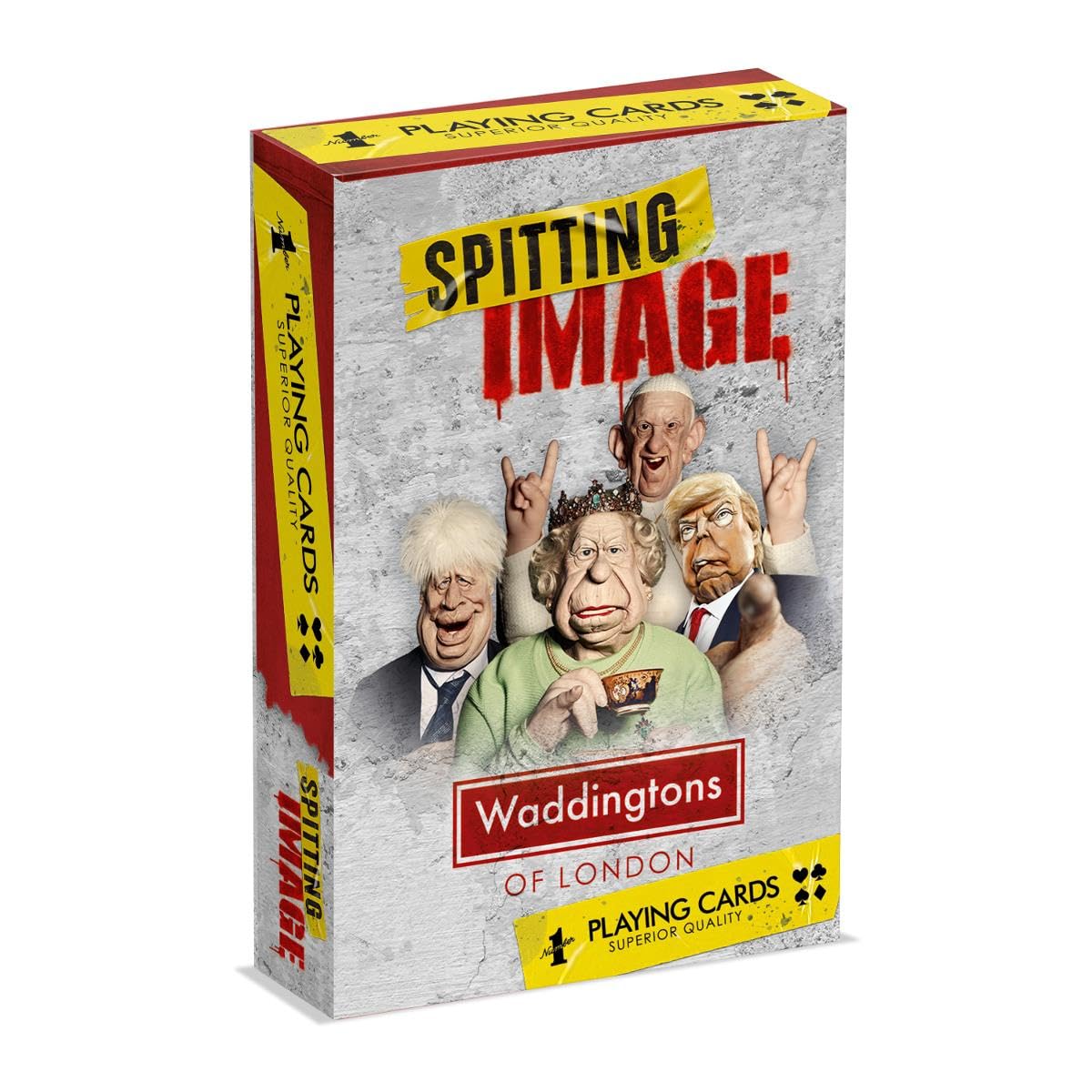 Waddingtons Number 1 Spitting Image Playing Cards Game, play with characters from the TV series including Boris Johnson and Meghan Markle, gift and toy for players aged 8 plus