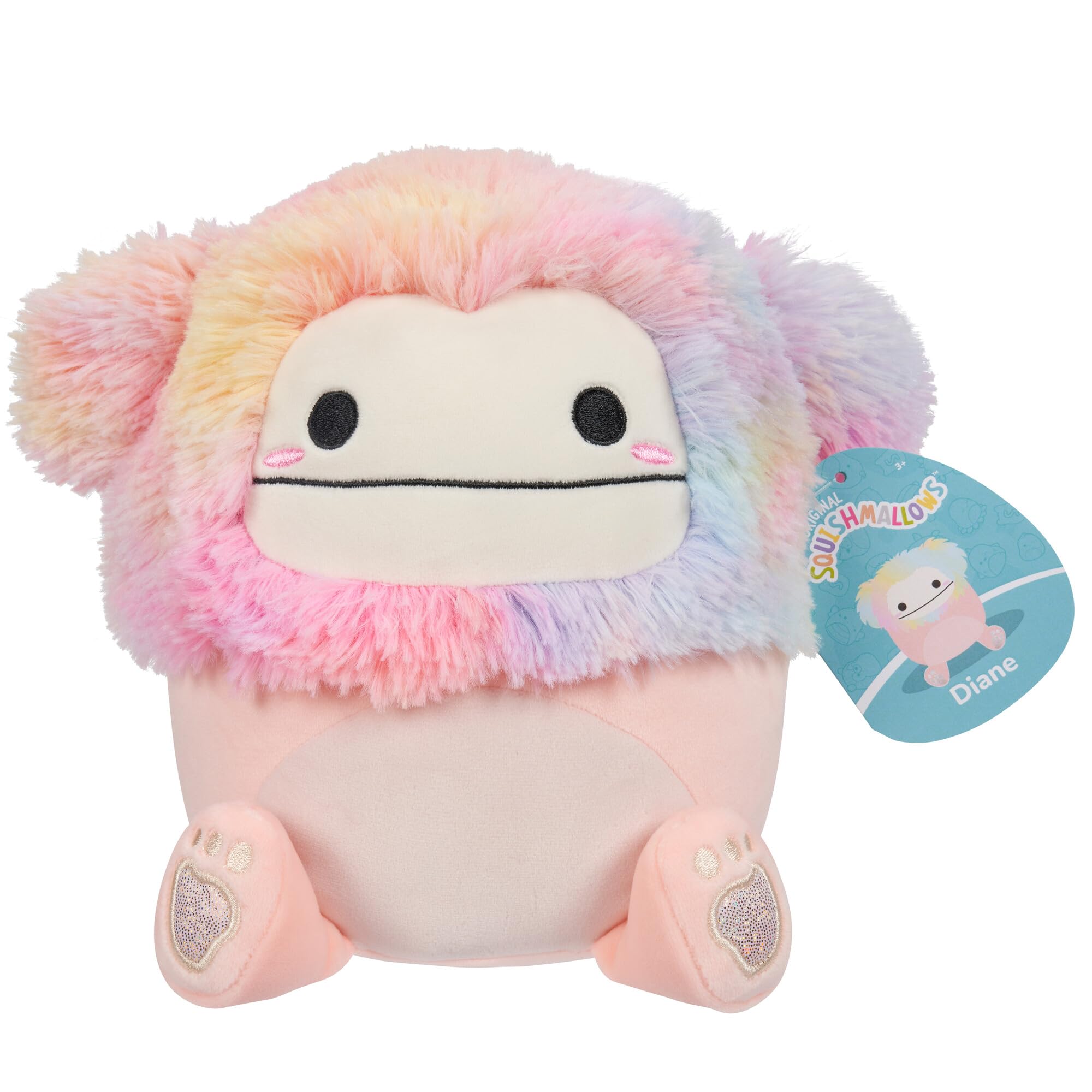 Squishmallows SQCR05371 7.5-Inch - Diane the Peach Bigfoot with Rainbow Hair, Multicolour