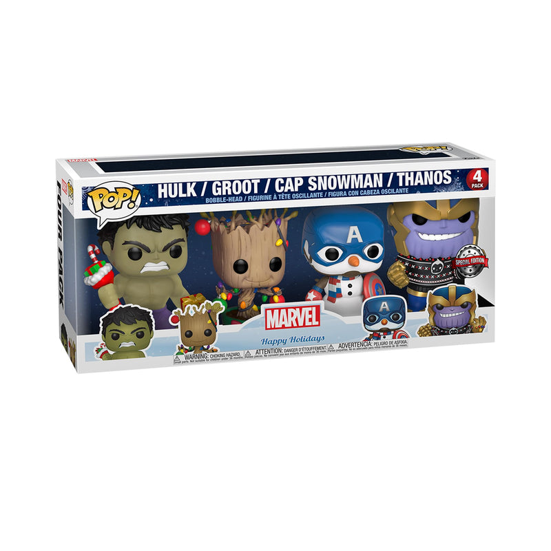 Funko POP! Marvel: Holiday - Hulk, Groot, Captain America Snowman and Thanos - 4PK - Marvel Comics - Collectable Vinyl Figure - Gift Idea - Official Merchandise - Toys for Kids & Adults