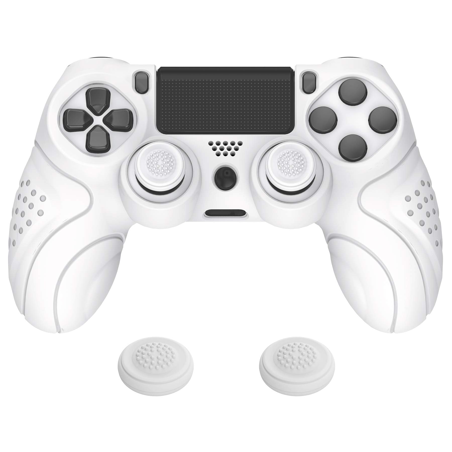 PlayVital Guardian Edition White Ergonomic Soft Anti-Slip Controller Silicone Case Cover for ps4, Rubber Protector with White Joystick Caps for ps4 Slim/for ps4 Pro Controller