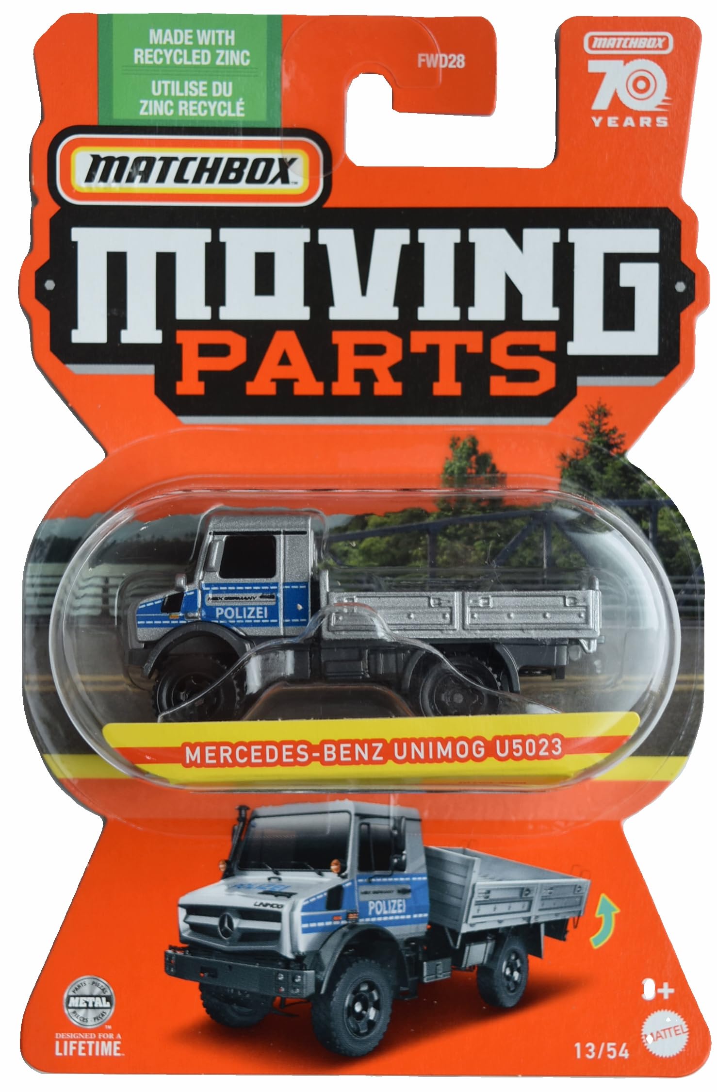 Matchbox Mercedes Benz Unimog U5023, Moving Parts 13/54 [Silver/Blue]