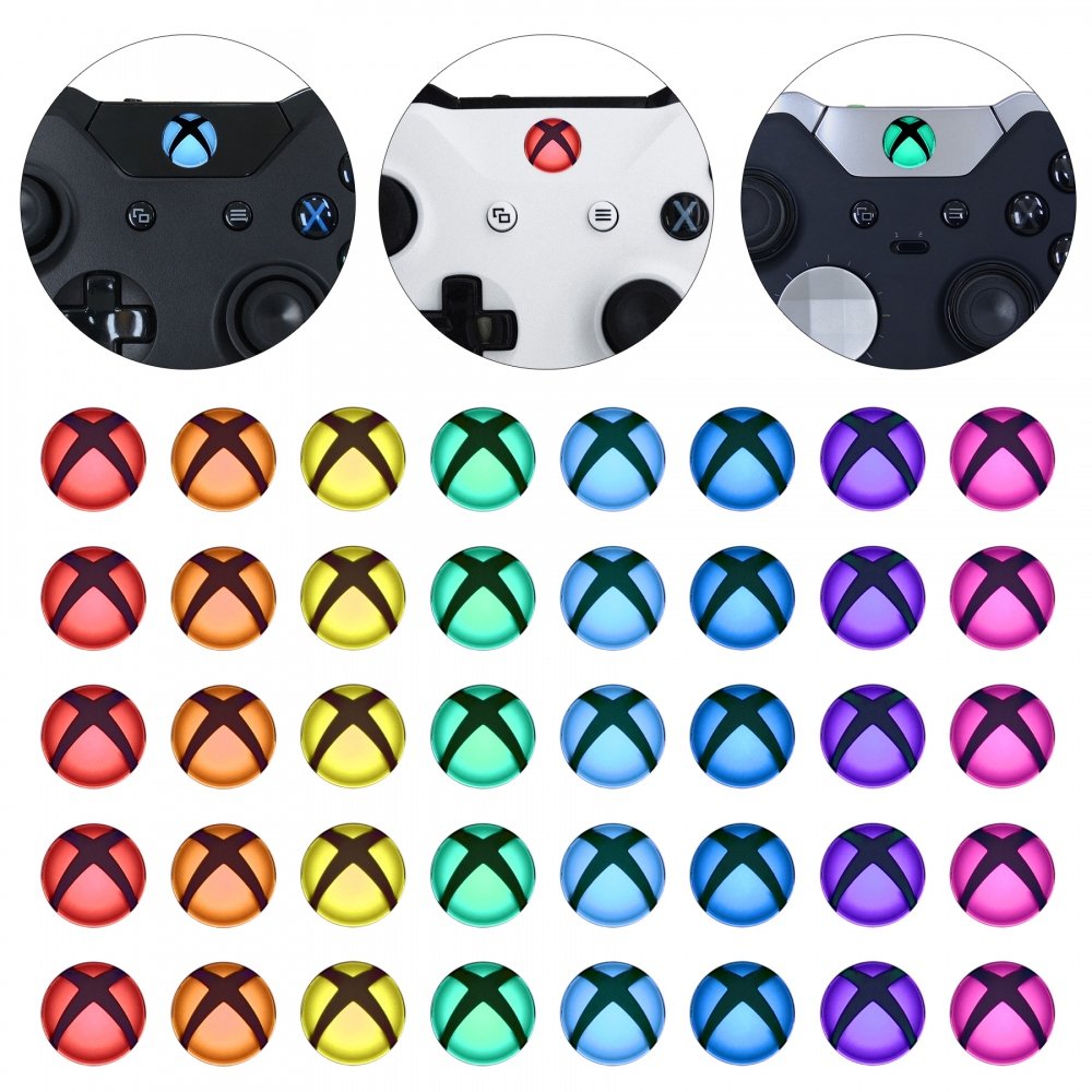 eXtremeRate Custom Home Guide Button LED Mod Stickers for Xbox Series X/S, Xbox One Elite V1/V2, Xbox One S/X, Xbox One Standard Controller with Tools Set - 40pcs in 8 Colors