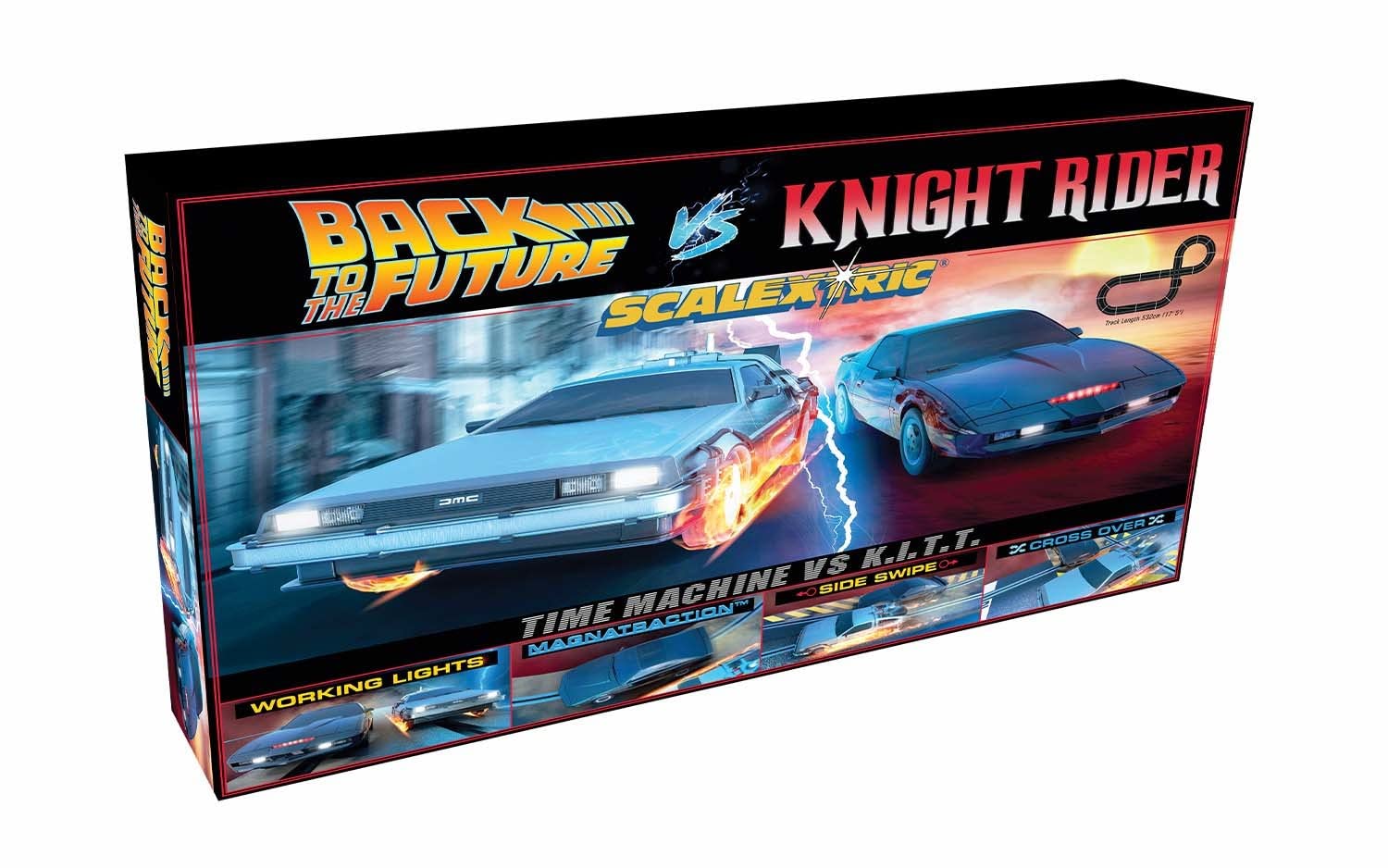 Scalextric Racing Track Sets for Kids - 1980s TV Back to the Future vs Knight Rider Speed Track - Electric Race Tracks for Boys & Girls 5+, Slot Car Race Tracks - 1:32 Scale Mini Car Racing Sets