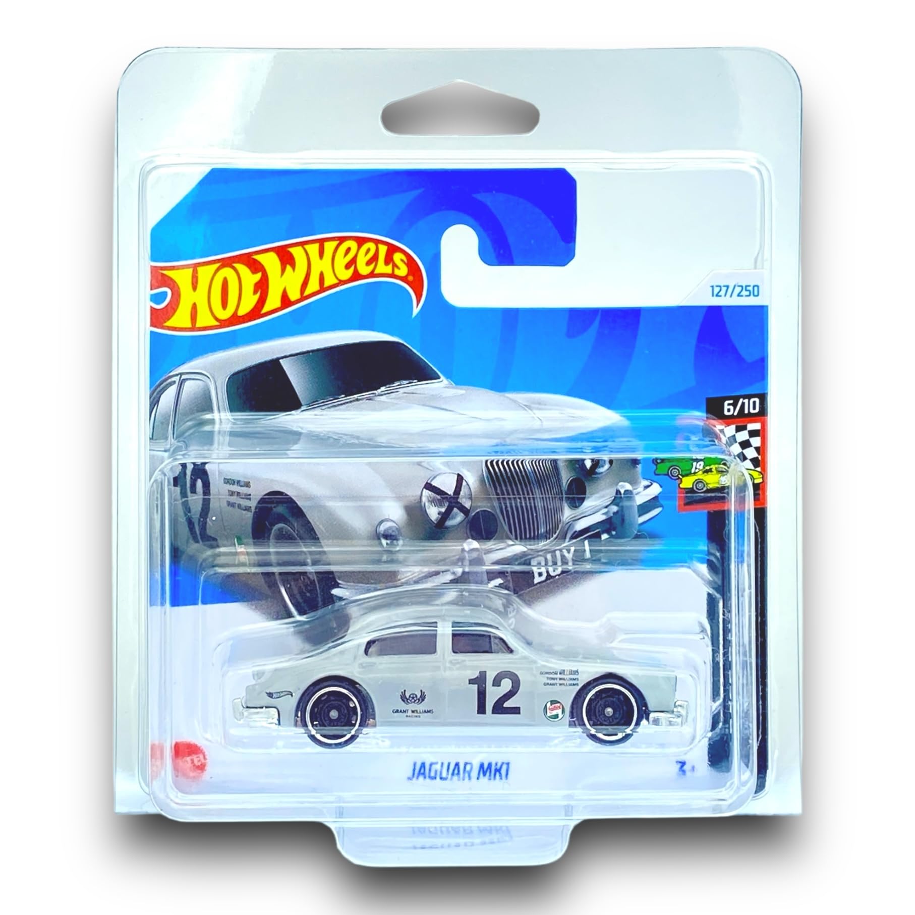 Hot Wheels Jaguar MK1 (Grey) 6/10 HW Race Day - 2024-127/250 (Short Card) - COMES IN A GENUINE KLAS CAR KEEPER PROTECTOR CASE - HRY80