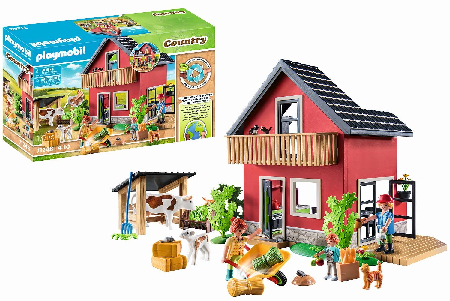 Playmobil 71248 Country Farm House, farm animal play sets, sustainable toys, fun imaginative role play, playsets suitable for children ages 4+