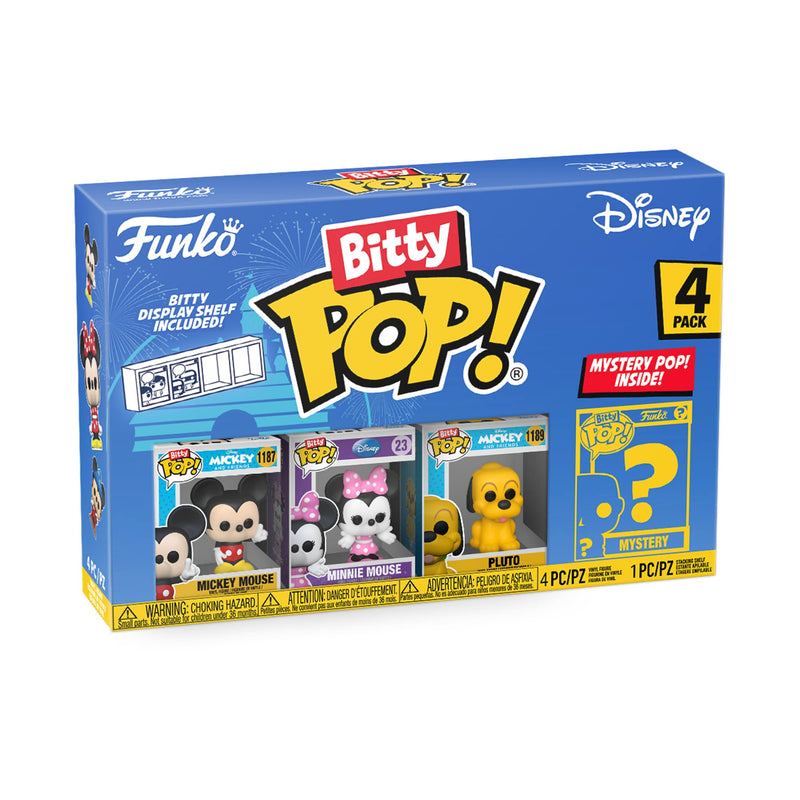 Funko Bitty POP! Disney - Mickey Mouse, Minnie Mouse (pink Dress), Pluto and A Surprise Mystery Mini Figure - 0.9 Inch (2.2 Cm) Collectable - Stackable Display Shelf Included - Gift Idea