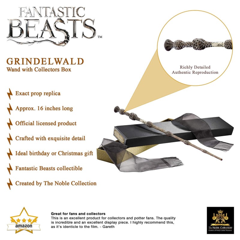 The Noble Collection Gellert Grindelwald Wand in Collectors Box 15 inch Gellert Grindelwald Wand With Collectors Wand Box - Fantastic Beasts Film Set Movie Props Wands