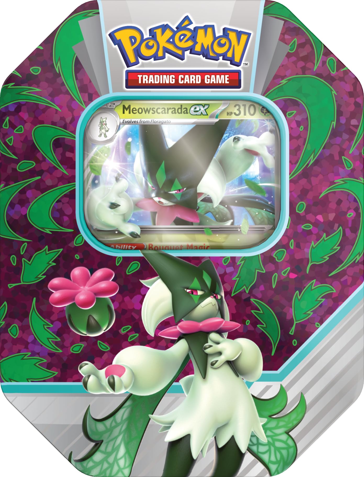 Pokémon TCG: Paldea Partners Tin – Meowscarada ex (1 Foil Promo Card & 4 Booster Packs)