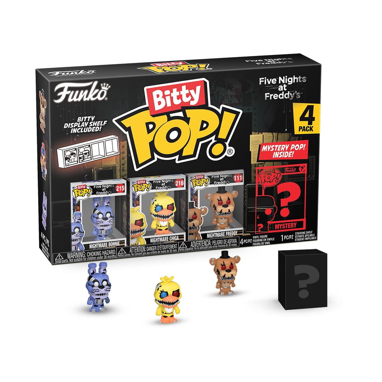 Funko Bitty Pop! Five Nights At Freddy's (FNAF) - Nightmare Bonnie 4PK - Nightmare Bonnie, Nightmare Chica, Nightmare Freddy and A Surprise Mystery Mini Figure - 0.9 Inch (2.2 Cm) Collectable