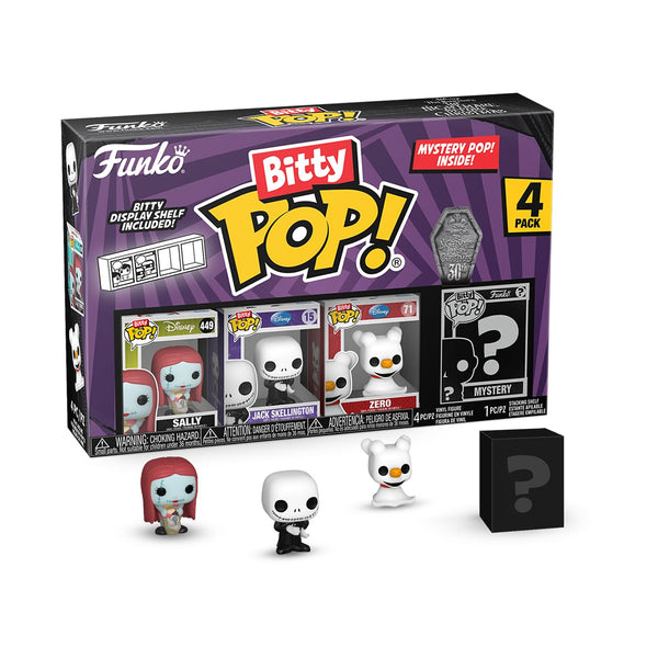 Funko Bitty Pop! the Nightmare Before Christmas - Sally 4PK - Sally, Jack Skellington, Zero and A Surprise Mystery Mini Figure - 0.9 Inch (2.2 Cm) Collectable - Stackable Display Shelf Included