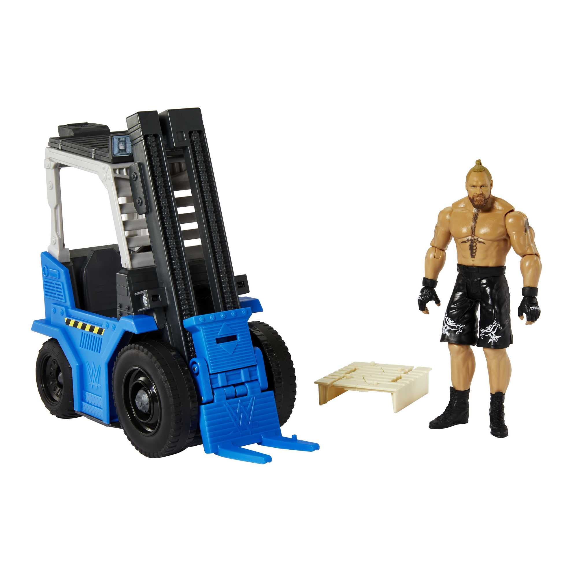 Mattel WWE Wrekkin Slam N Stack Forklift Vehicle with Lifting Action and Breakable Parts, Includes 6-inch Brock Lesnar Basic Action Figure, Gift for Ages 6 Years Old & Up, HLM00