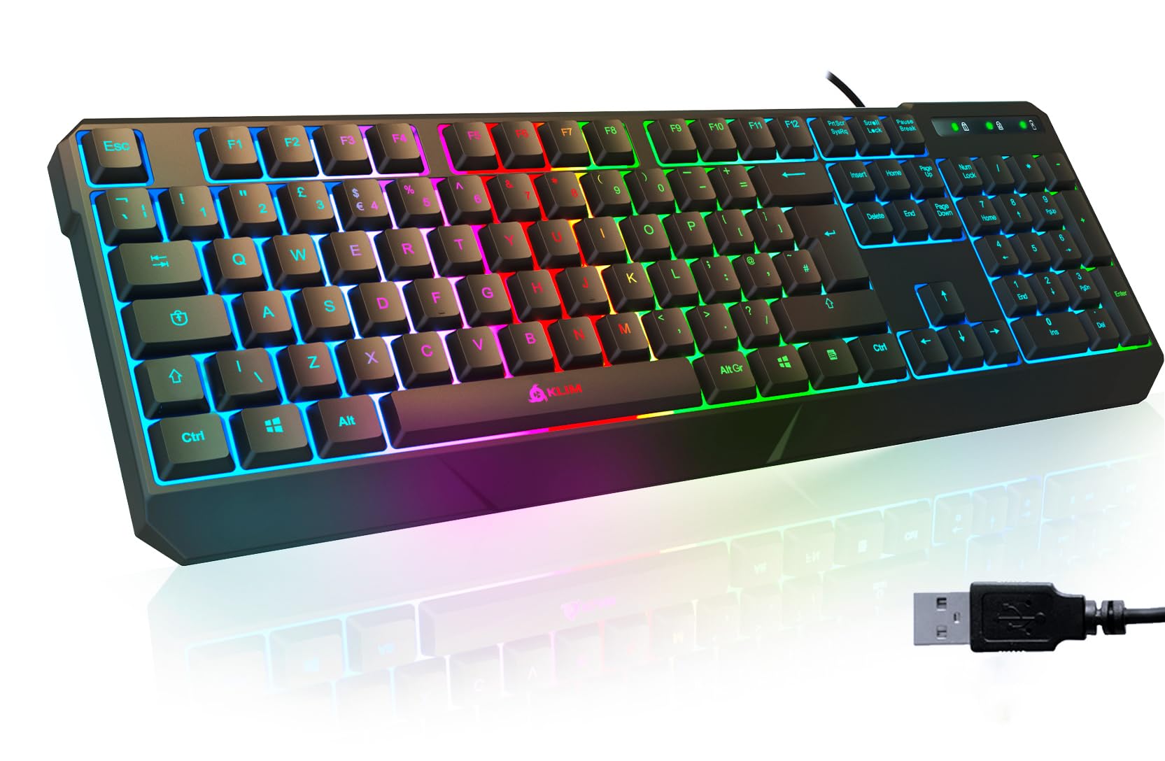 KLIM Chroma Gaming Keyboard UK Layout + Slim, Durable, Ergonomic, Quiet, Water Resistant, Silent Keys, USB + Wired Backlit Keyboard for Laptop PC Mac Gamer PS4 keyboard + NEW 2024 VERSION + Black