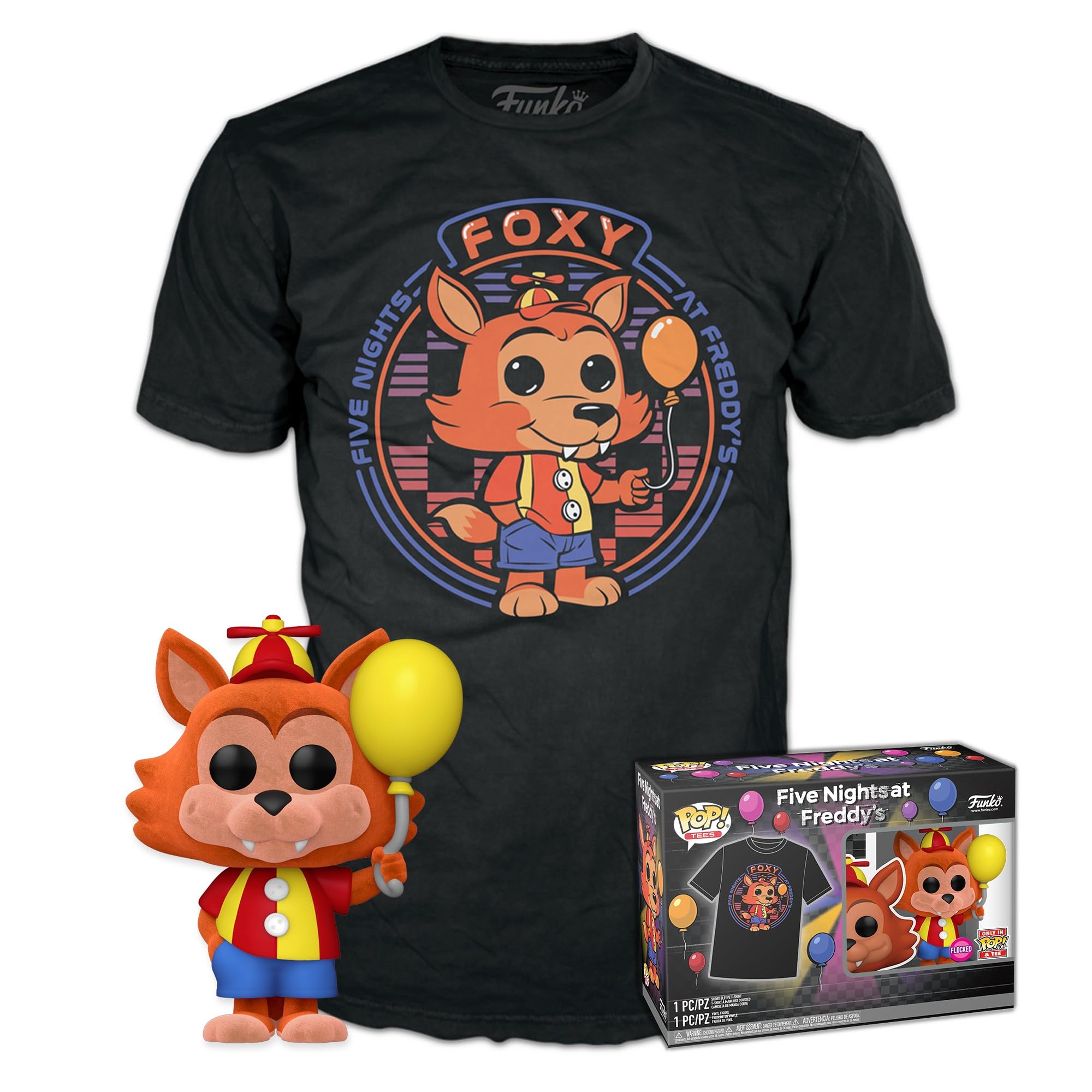 Funko Pop! & Tee: Five Nights At Freddy's (FNAF) - Balloon Foxy - Flocked - Large - (L) - T-Shirt - Clothes With Collectable Vinyl Figure - Gift Idea for Adults