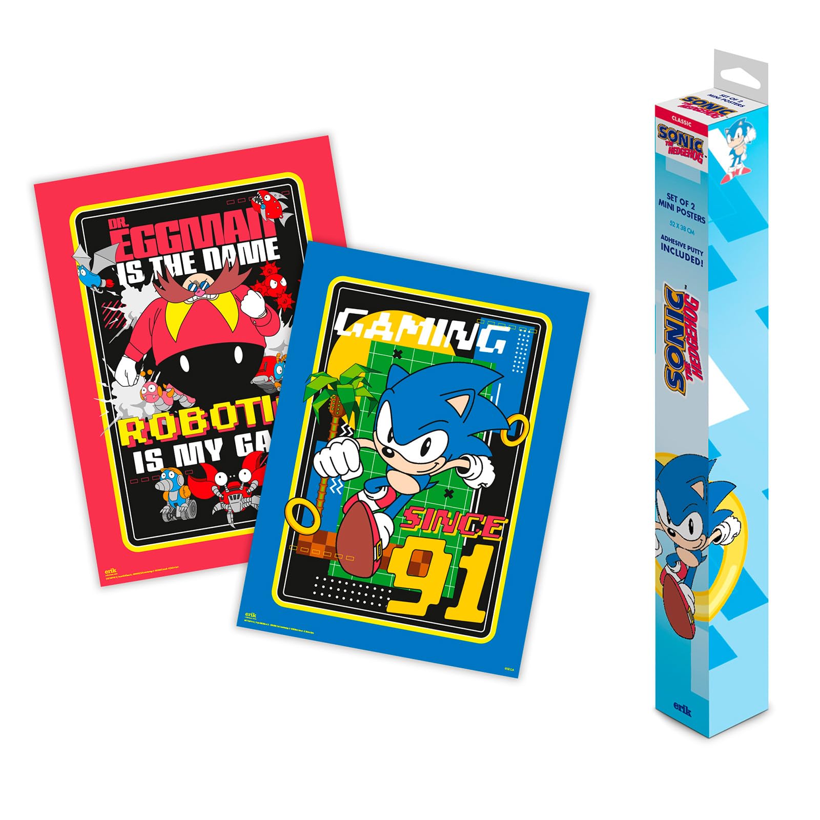 Grupo Erik Poster - Sonic - Set of 2 Mini Posters 15 x 20.5 inches / 38 x 52 cm - Art Poster Shipped Rolled Up In A Protective Box - Sonic The Hedgehog Gifts