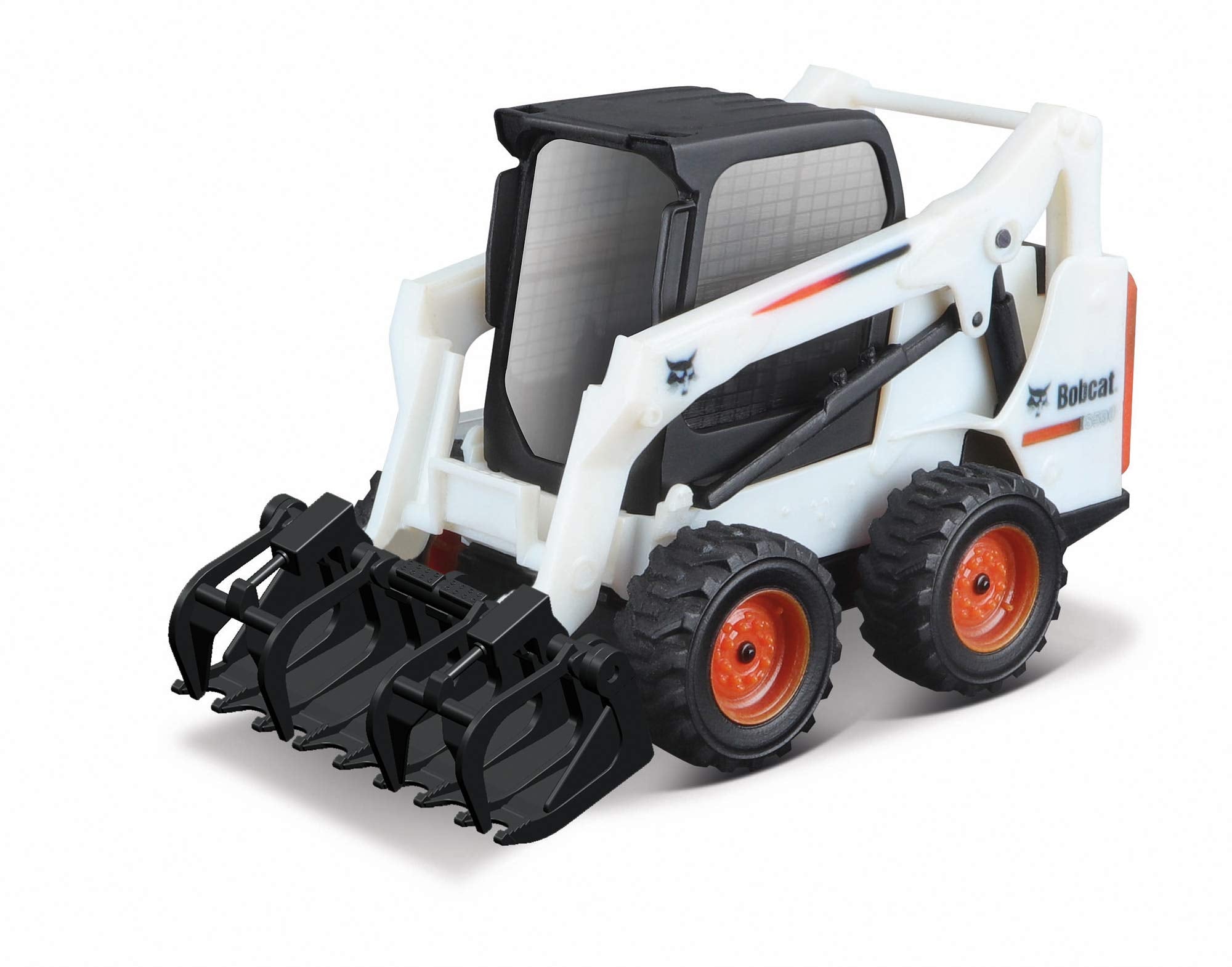 Bburago B18-31802 Bobcat Skid-Steer Loader with Working Grapple Collectible Model Toy-1:50 Scale Die Cast Vehicle, White, Small