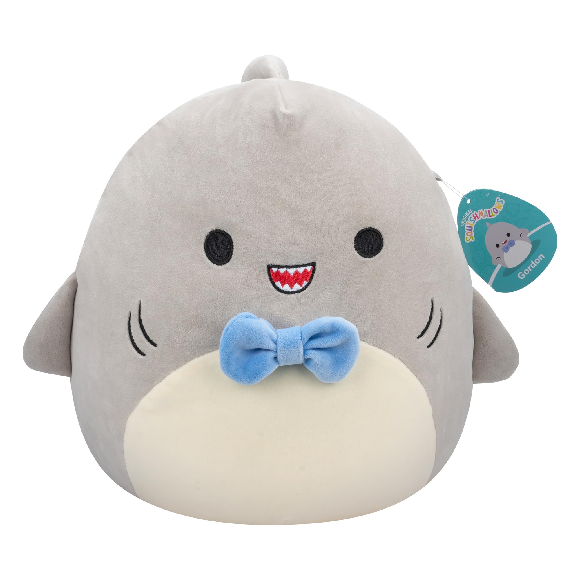 Squishmallows SQCR05379 7.5-Inch-Gordon The Grey Shark with Blue Bowtie, Multicolour