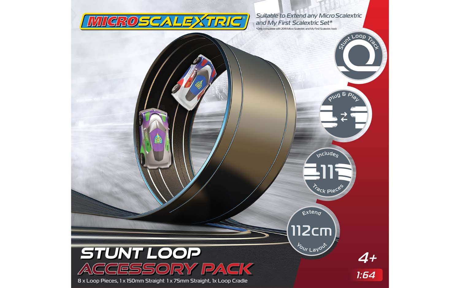 Micro Scalextric Stunt Extension Pack - Stunt Loop Accessory - Extend Your Layout by 112cm, Includes 11 Track Pieces, Micro Scalextric Accessories, Black