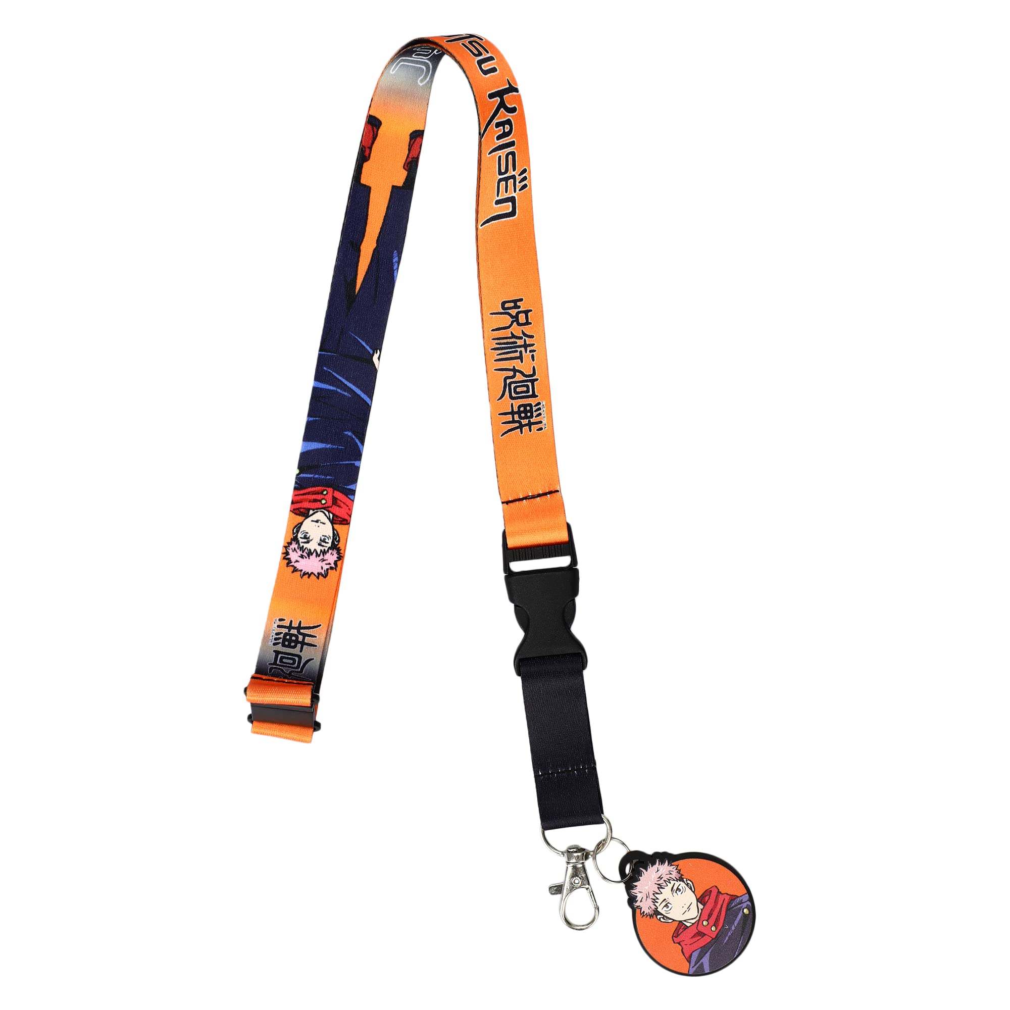 Bioworld Jujutsu Kaisen Orange Lanyard with Clear ID Sleeve and Keychain, Orange, Taglia unica