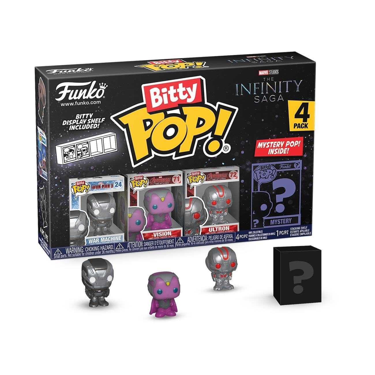 Funko Bitty Pop! Marvel - Iron Man 4PK - War Machine, Vision, Ultron and A Surprise Mystery Mini Figure - 0.9 Inch (2.2 Cm) - Marvel Comics Collectable - Stackable Display Shelf Included Fans