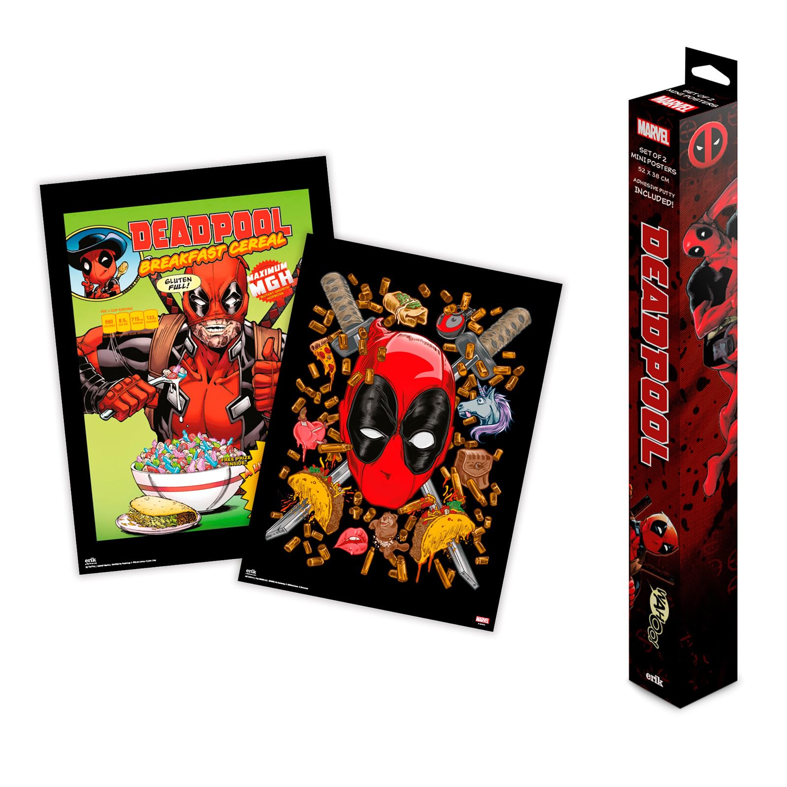 Grupo Erik Poster - Marvel Deadpool - Set of 2 Mini Posters 15 x 20.5 inches / 38 x 52 cm - Art Poster Shipped Rolled Up In A Protective Box - Deadpool Gifts, Marvel Gifts