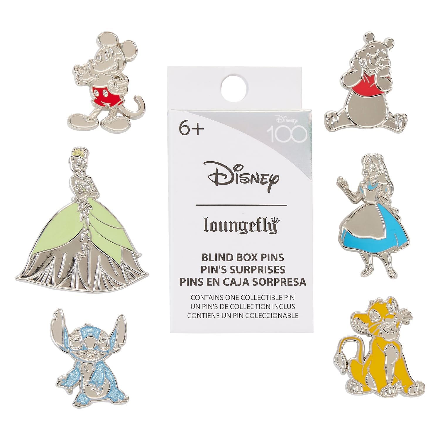 Loungefly DISNEY 100TH Anniversary Platinum Characters Blind Box Pins - Mickey Mouse - Disney Standard Characters - Blind Box Enamel Pins - Cute Collectable Novelty Brooch - for Backpacks & Bags