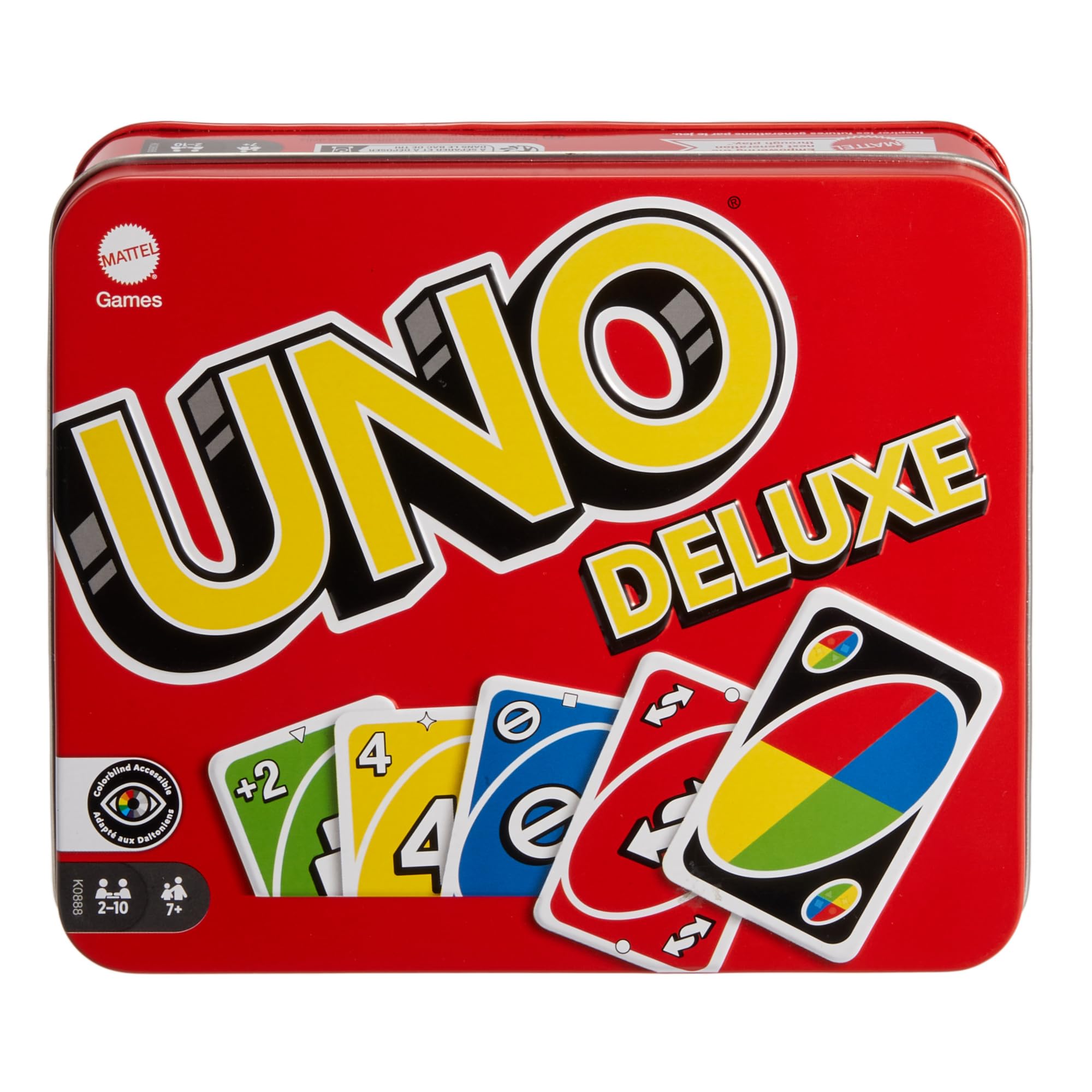 Mattel Games UNO Deluxe, Classic Card Game for Kids and Adults for Family Game Night, Use as a Travel Game or Engaging Gift for Kids, 2 to 10 Players, Ages 7 and Up, K0888