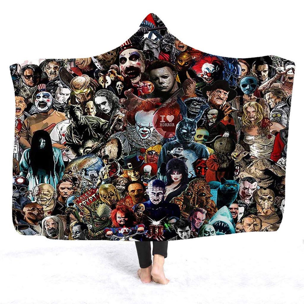 HanYiXue Hooded Blanket, Blanket Horror Mysterious Character Hooded Blanket for Adult Gothic Sherpa Artificial Fleece Wearable Throw Blanket (A, 59x51inch)