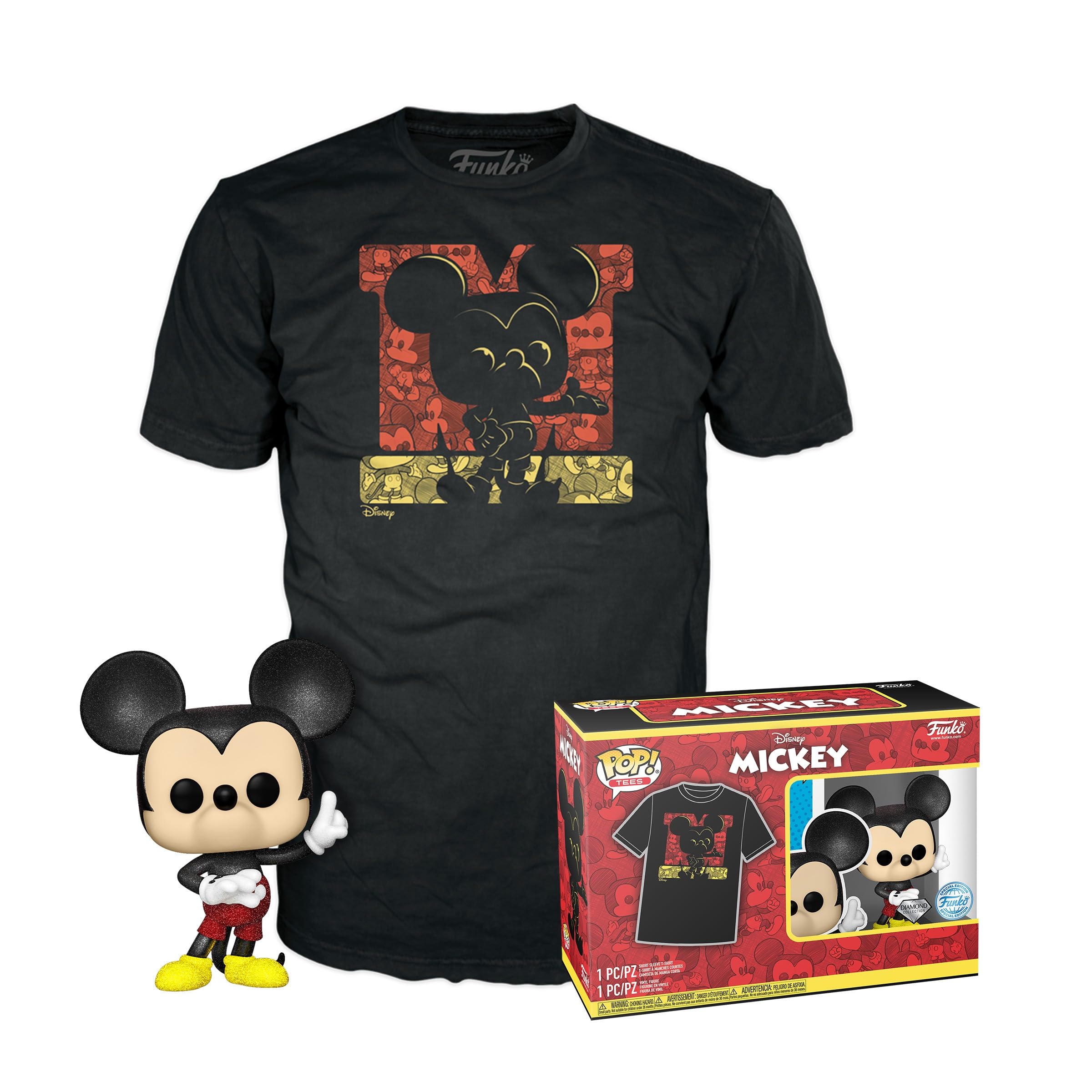 Funko Pop! & Tee: Disney - Mickey Mouse - Diamond Glitter - Medium - T-Shirt - Clothes With Collectable Vinyl Figure - Gift Idea - Toys and Short Sleeve Top for Adults Unisex Men and Women - TV Fans