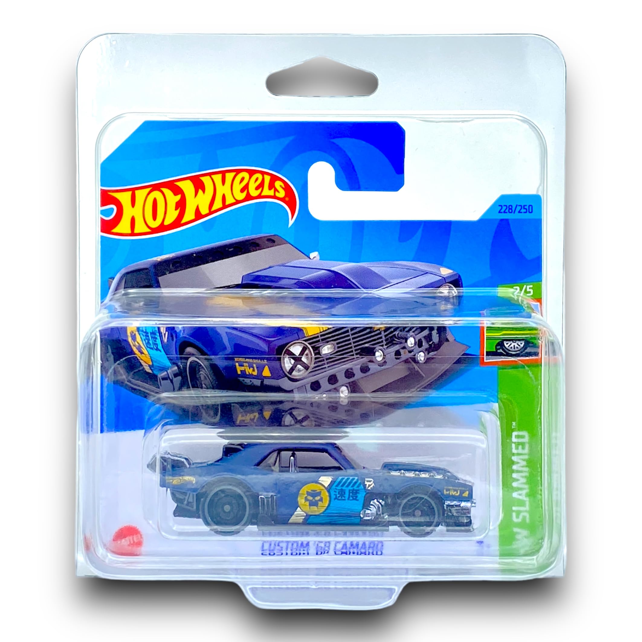 Hot Wheels Custom '68 Camaro (Dark Matt Blue) 2/5 HW Slammed - 2023-228/250 (Short Card) - COMES IN A KLAS CAR KEEPER PROTECTIVE COLLECTORS CASE - HKG68