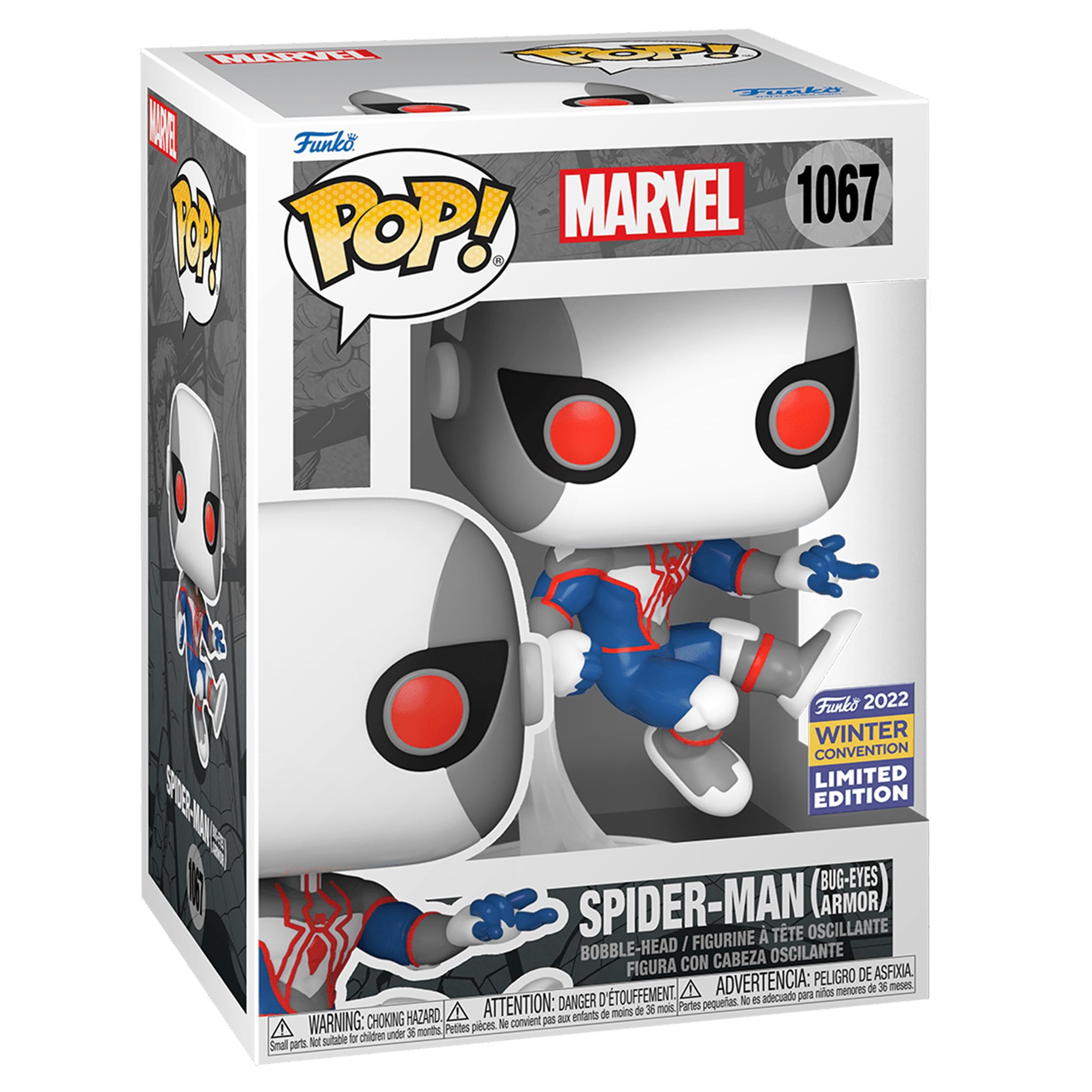 Funko Pop! Marvel: Spider-Man Bug-Eyes Armor - (White/Blue), Convention - Marvel Comics - Amazon Exclusive - Collectable Vinyl Figure - Gift Idea - Official Merchandise - Toys for Kids & Adults