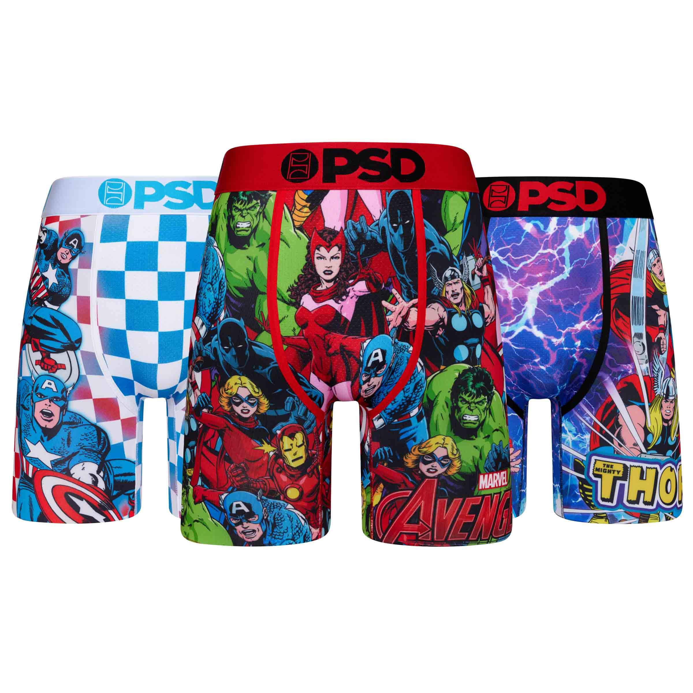 PSD Men's Marvel Print Boxer Briefs - 7 Inch Inseam Breathable and Supportive Men's Underwear with Moisture-Wicking Fabric, Marvel 3-pack, L