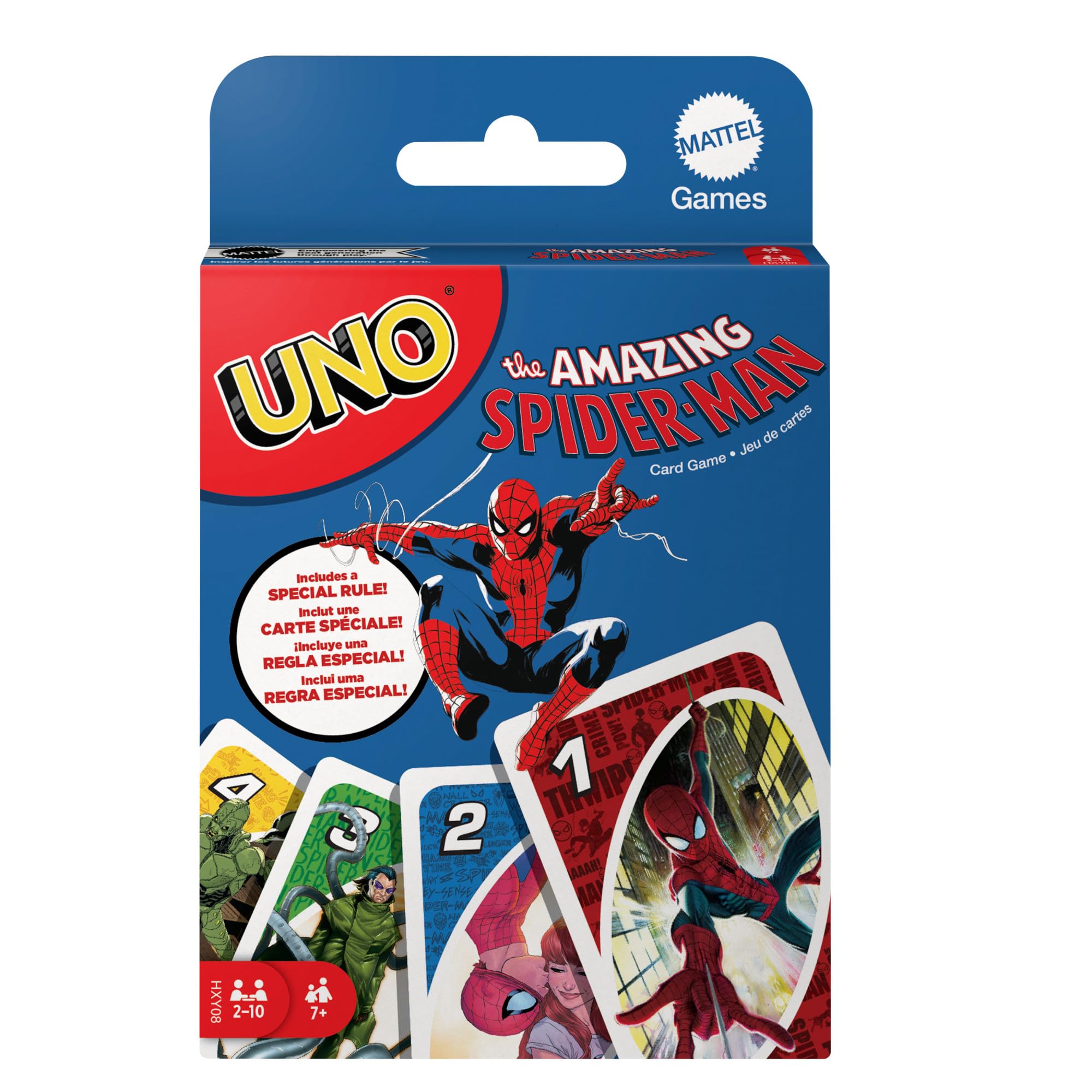 Mattel Games UNO The Amazing Spider-Man Card Game for Kids, Adults & Family with Deck & Special Rule Inspired by the Marvel Comic Book Series, HXY08