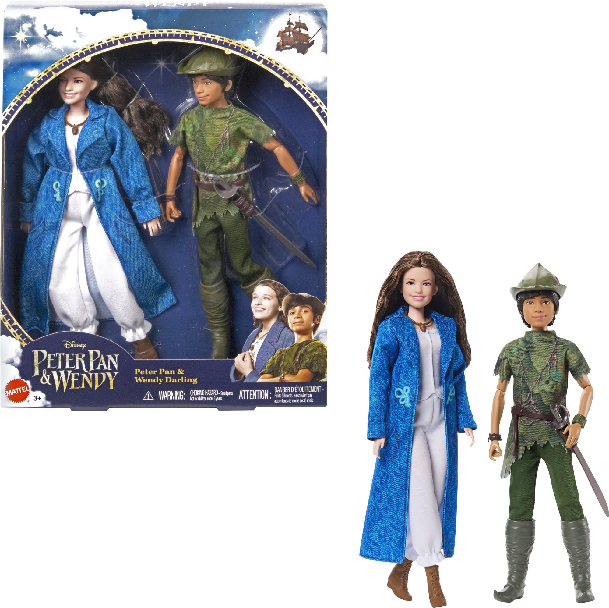 Mattel Disney Movie Peter Pan & Wendy Toys, Peter Pan and Wendy Darling Fashion Dolls Inspired by Disney’s Peter Pan & Wendy, Gifts for Kids, HNY36