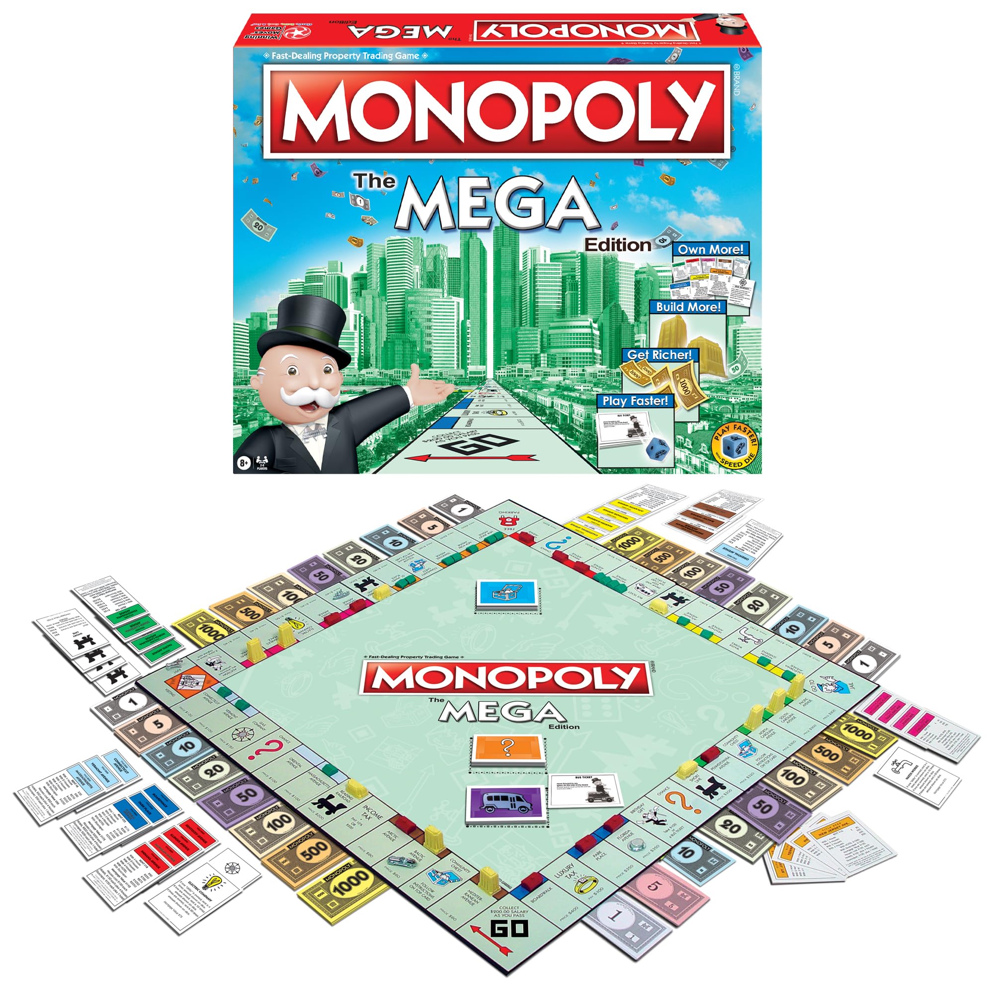 Monopoly The Mega Edition by Winning Moves Games USA, a Bigger and Faster Version of Monopoly with the Speed Die for 2 to 8 Players, Ages 8 and up (1104)