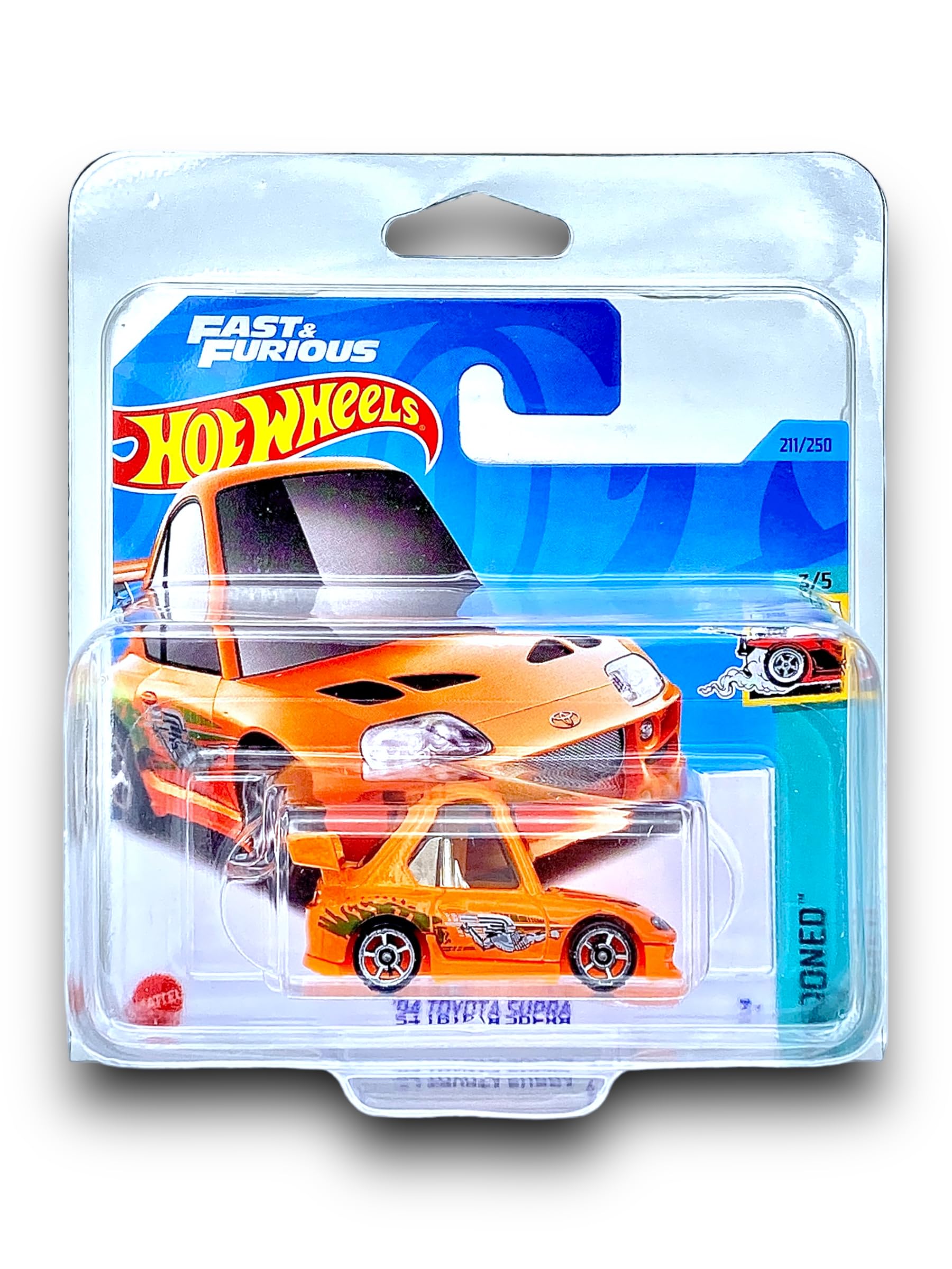 Hot Wheels '94 Toyota Supra (Orange) 3/5 Tooned - 2023-211/250 (Short Card) - COMES IN A KLAS CAR KEEPER PROTECTIVE COLLECTORS CASE - HKG62