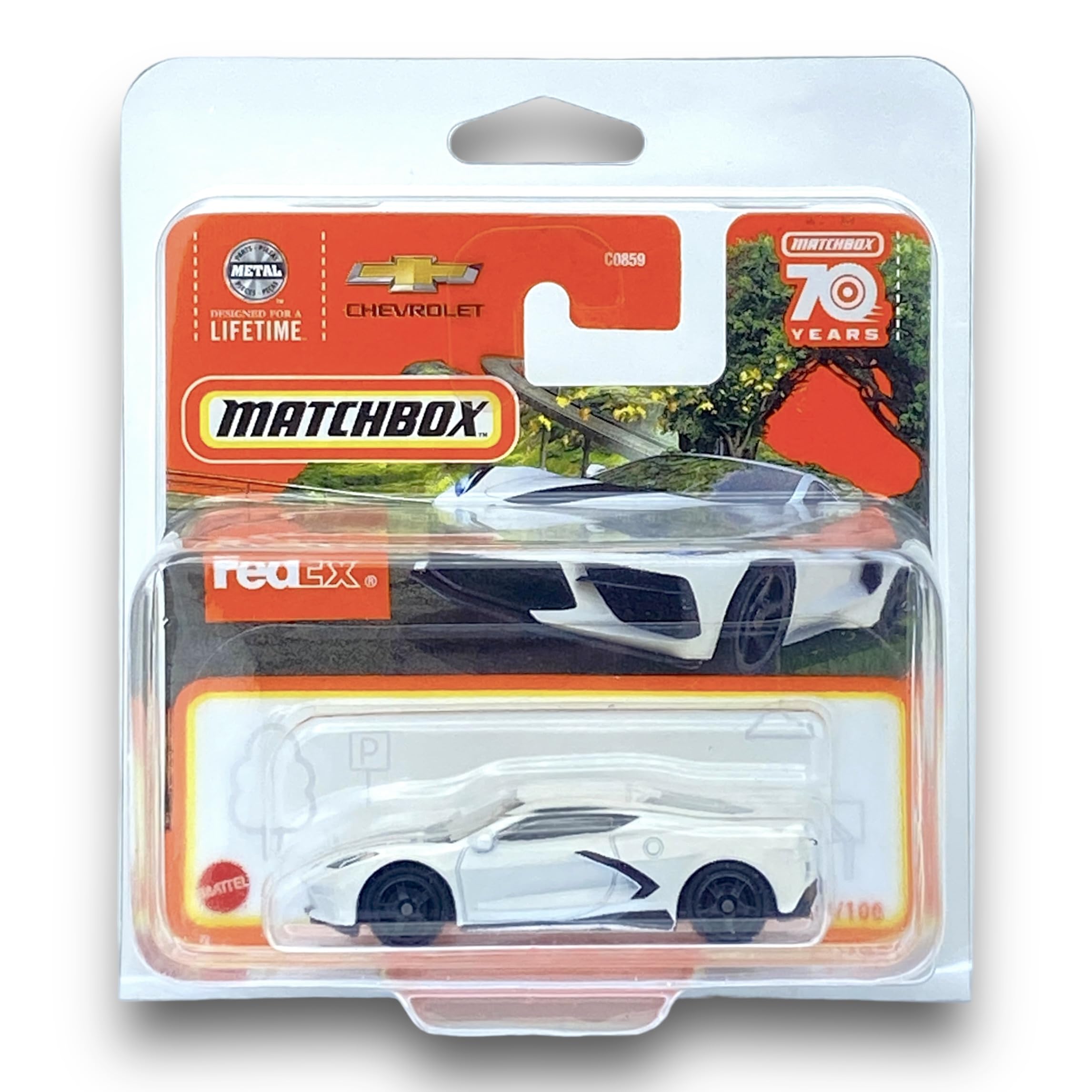 Matchbox 2020 Corvette (White & Black) - Chevrolet 2023-31/100 (Short Card) - COMES IN A KLAS CAR KEEPER SHORT CARD PROTECTOR CASE - HLD18