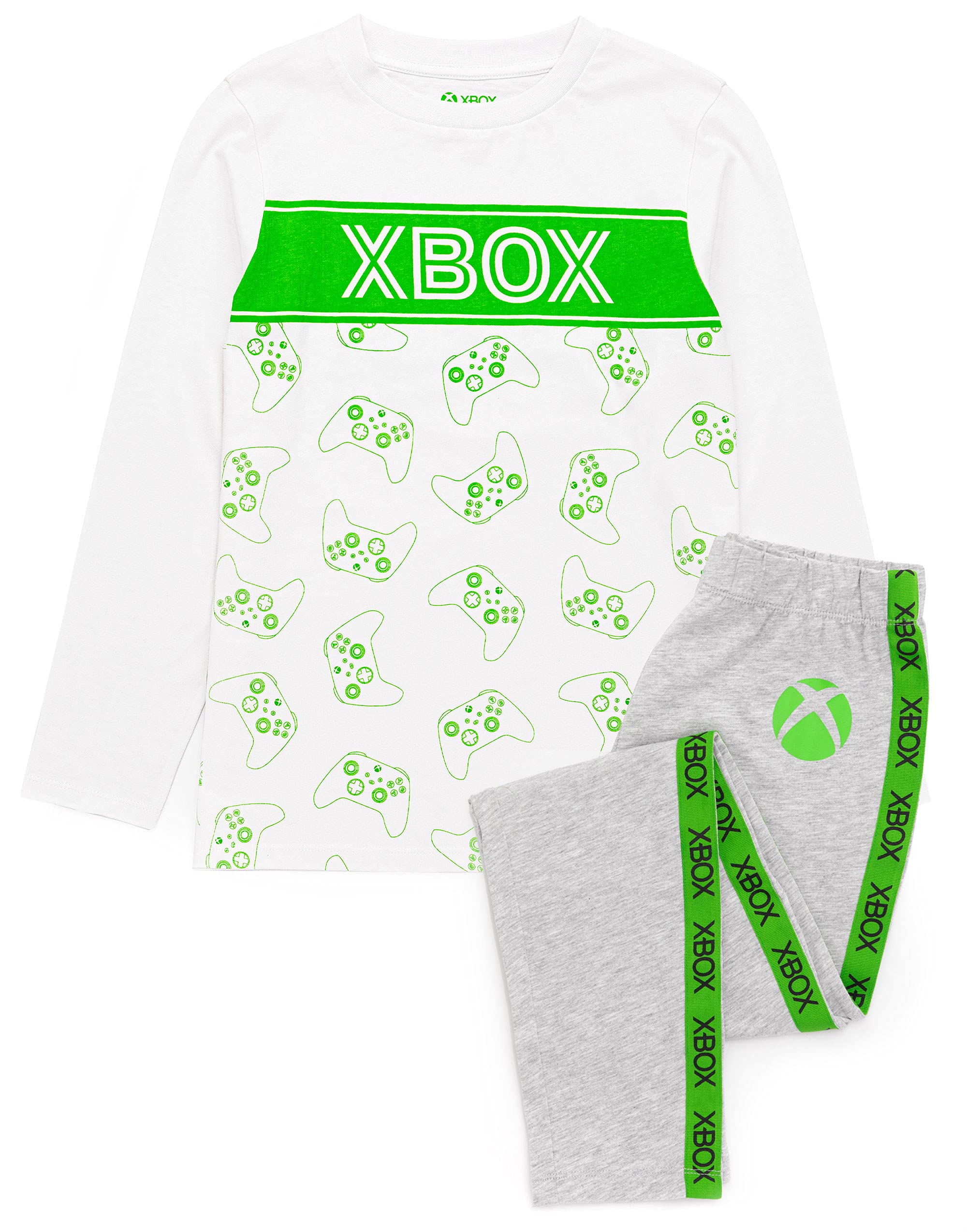 Xbox Pyjamas For Girls | Kids White Grey Gamer T-Shirt & Leggings Pjs | Game Console Controller Merchandise Gifts 10-11 Years