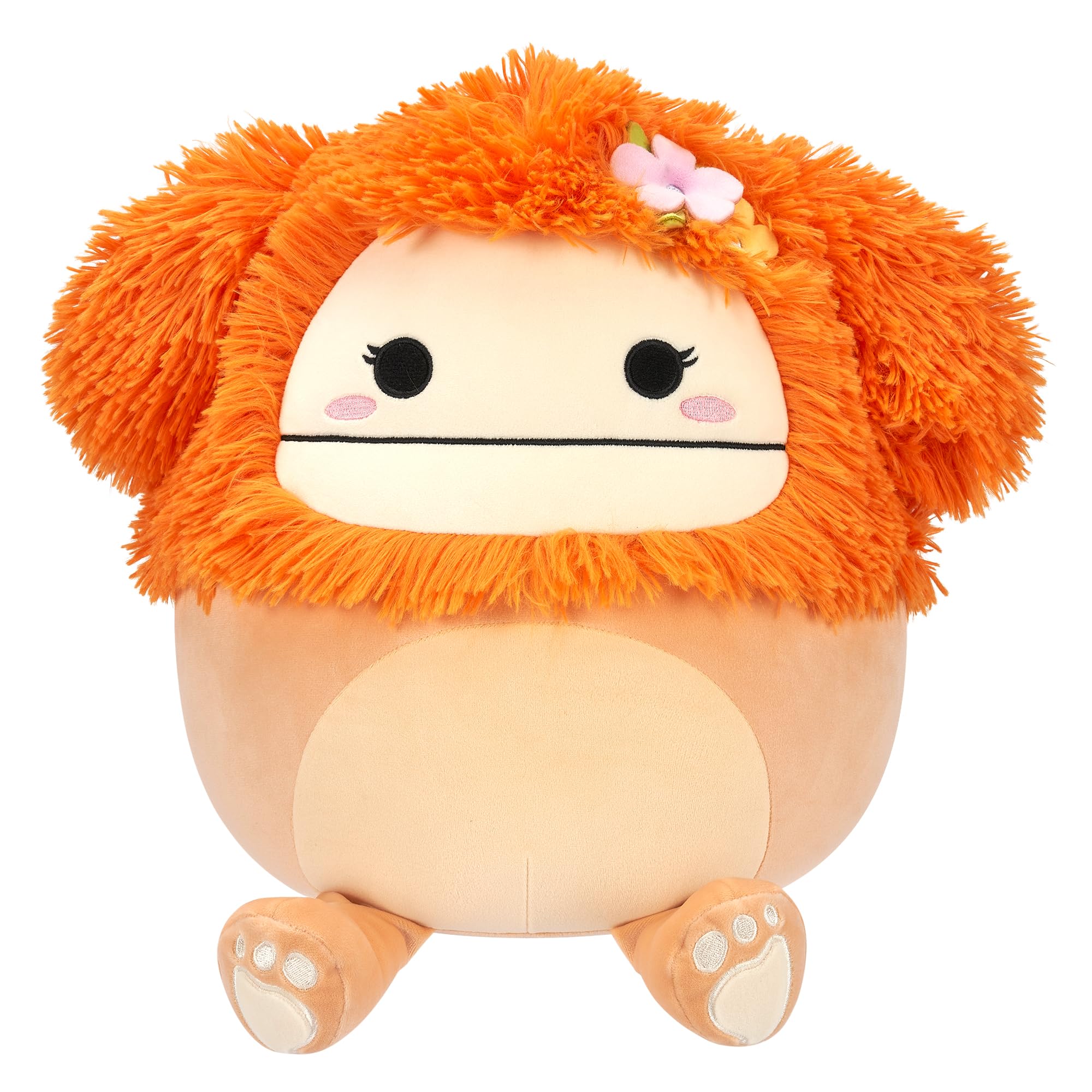 Squishmallows SQCR05428 12-Inch-Shasta The Light Orange Bigfoot with Flower Pin, Multicolour