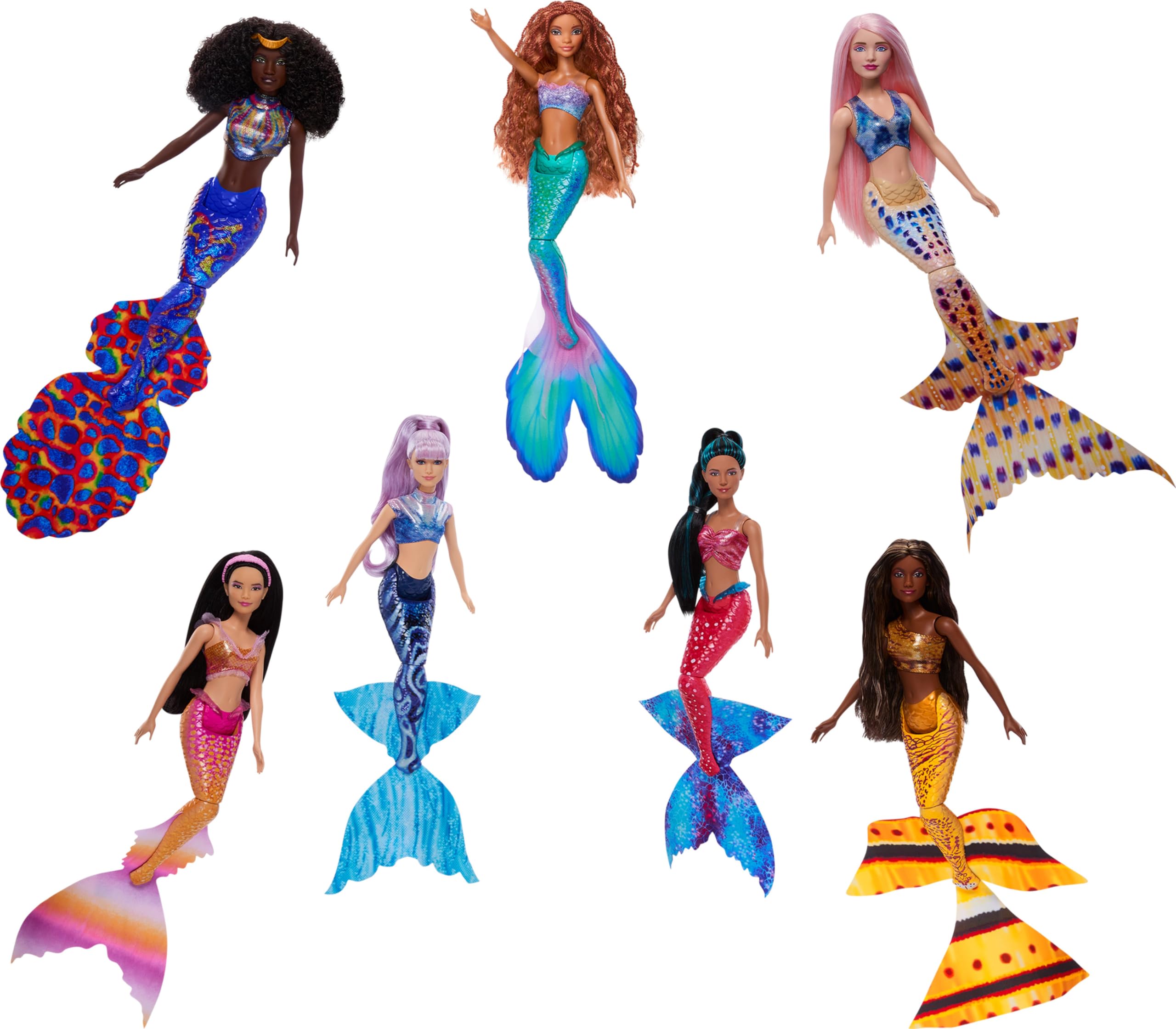 Mattel Disney The Little Mermaid Ultimate Ariel Sisters 7-Pack Set, Collection of 7 Fashion Mermaid Dolls, Toys Inspired by the Movie, HPT16