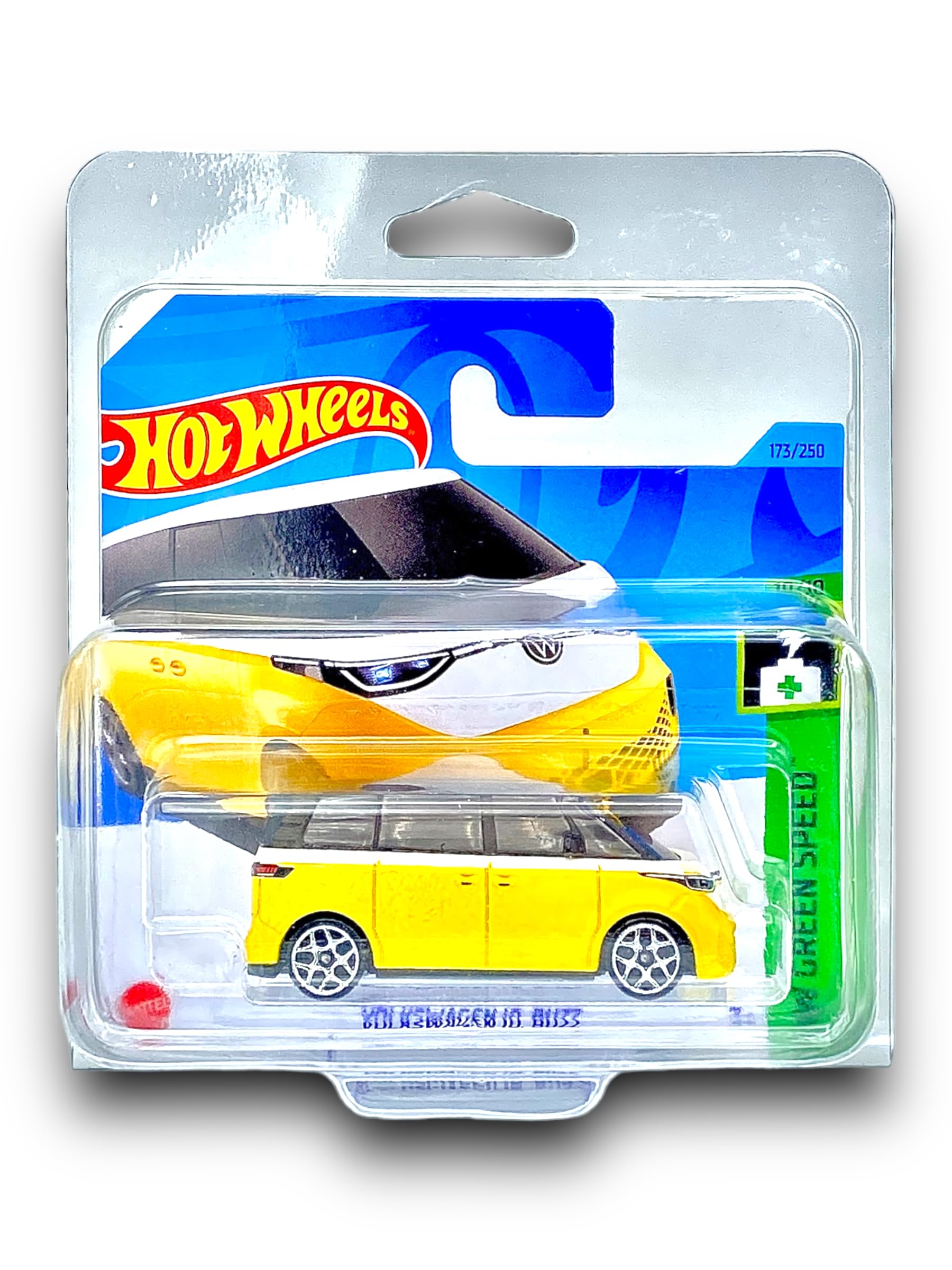 Hot Wheels Volkwagen ID Buzz (Yellow & White) 10/10 HW Green Speed - 2023-173/250 (Short Card) - COMES IN A KLAS CAR KEEPER PROTECTIVE COLLECTORS CASE - HKG51