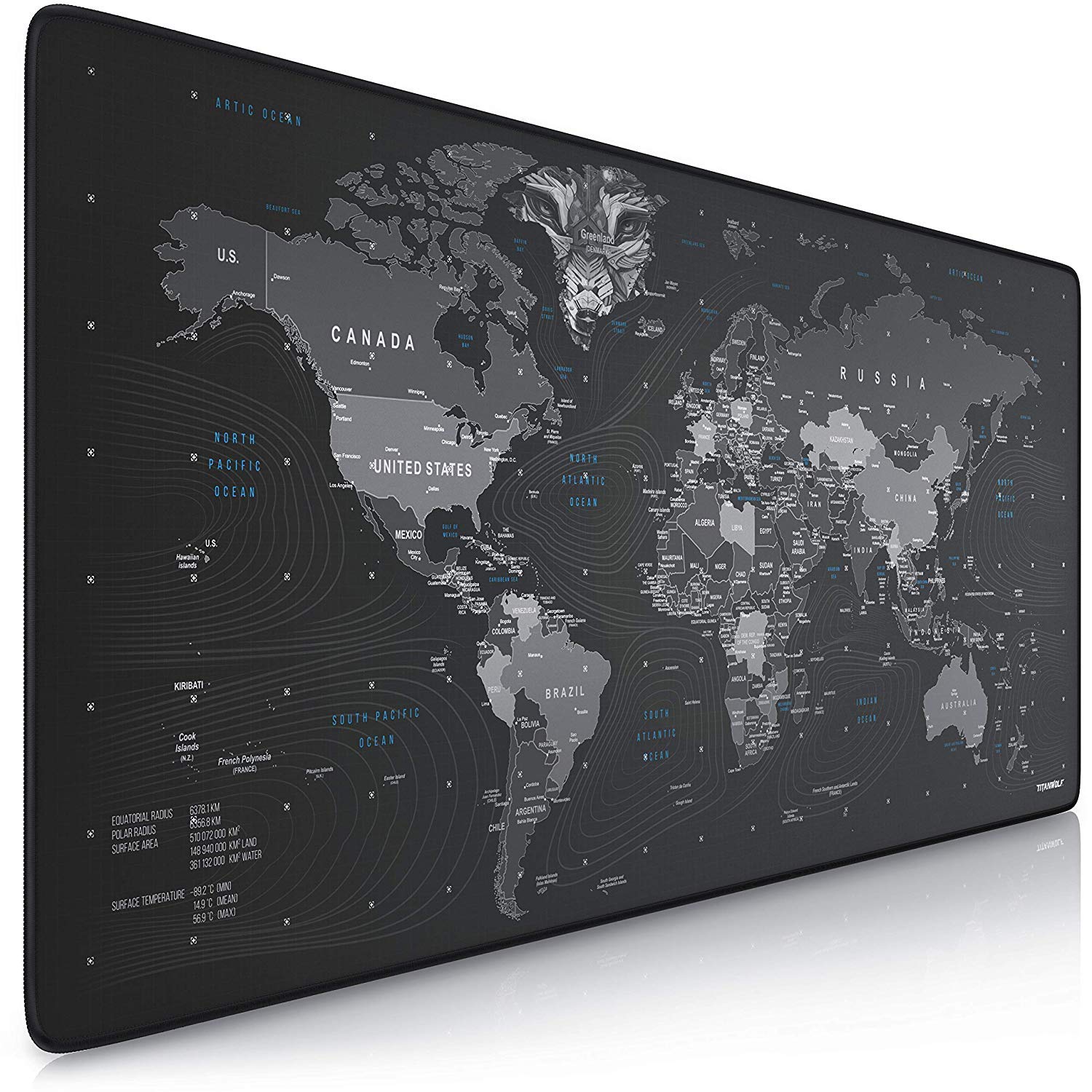 TITANWOLF XXL Speed Gaming Mouse Pad Mouse Mat 900 x 400 x 3mm - XXL mousepad - Table mat large size - improved precision and speed - World Map