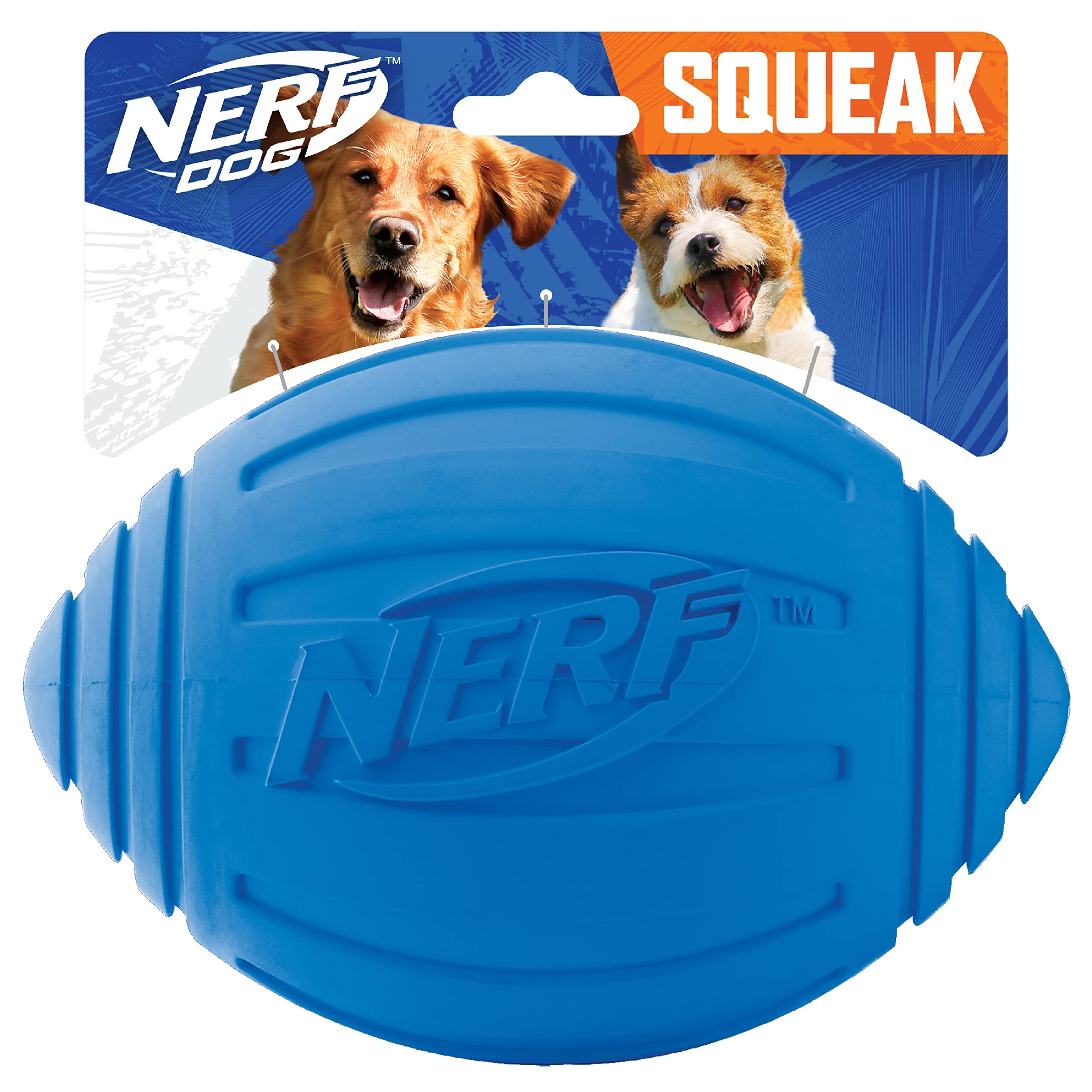 Nerf Dog Ridged Squeaker Football, 7-Inch, Blue