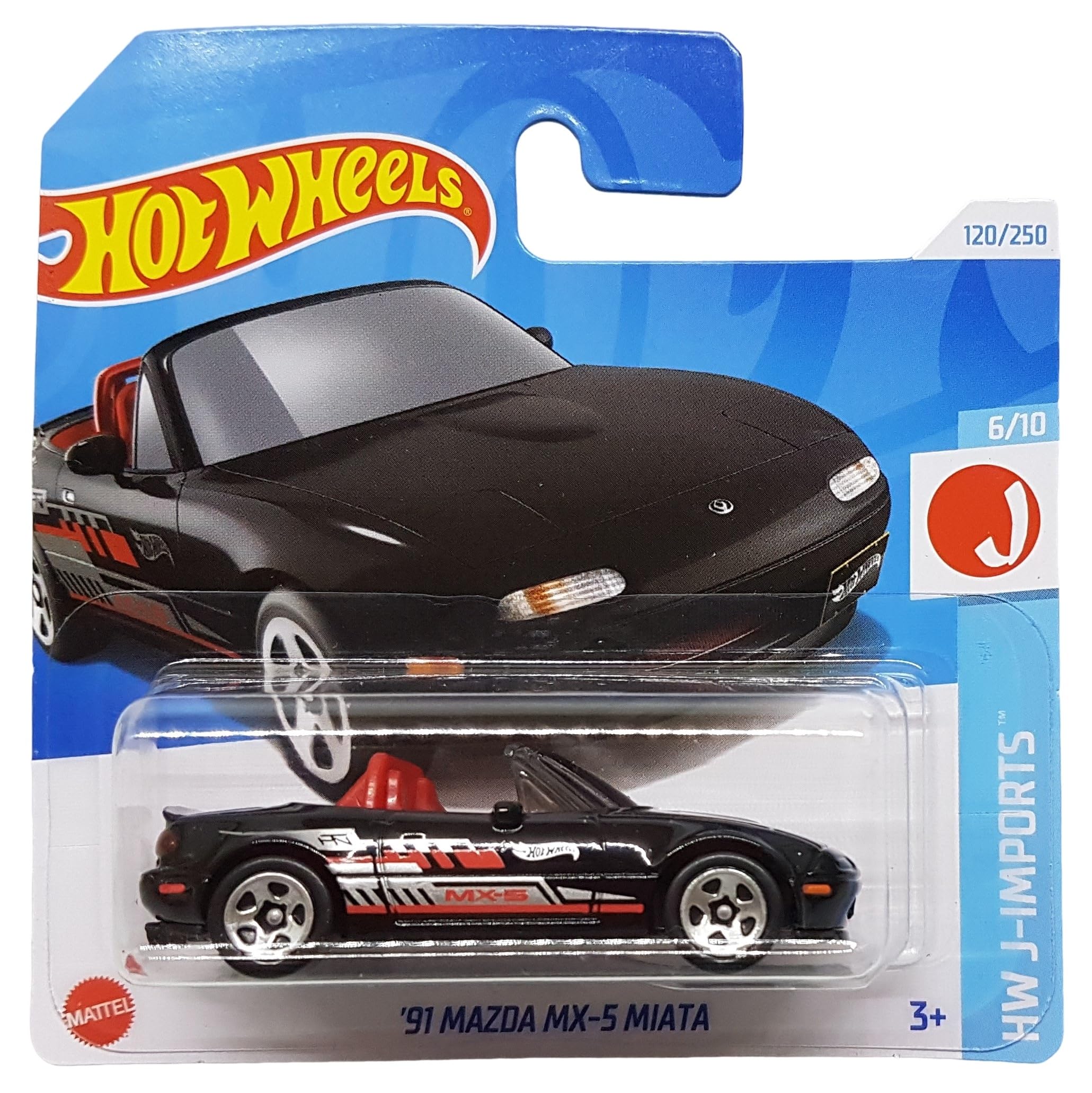 Hot Wheels - '91 Mazda MX-5 Miata - HW J-Imports 6/10 - HTC47 - Short Card - Roadster - Black - Mattel 2024 - 1:64