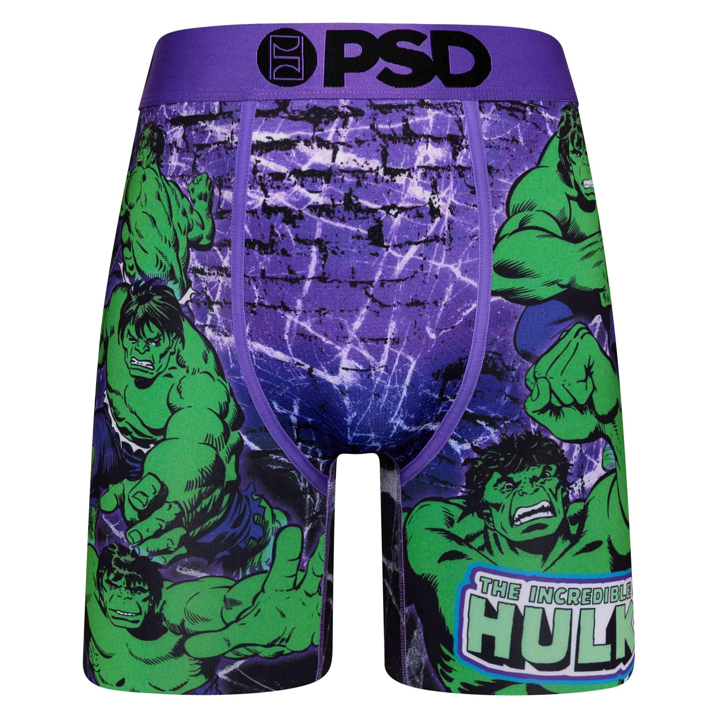 PSD Men's Marvel Print Boxer Briefs - 7 Inch Inseam Breathable and Supportive Men's Underwear with Moisture-Wicking Fabric, Hulk, L